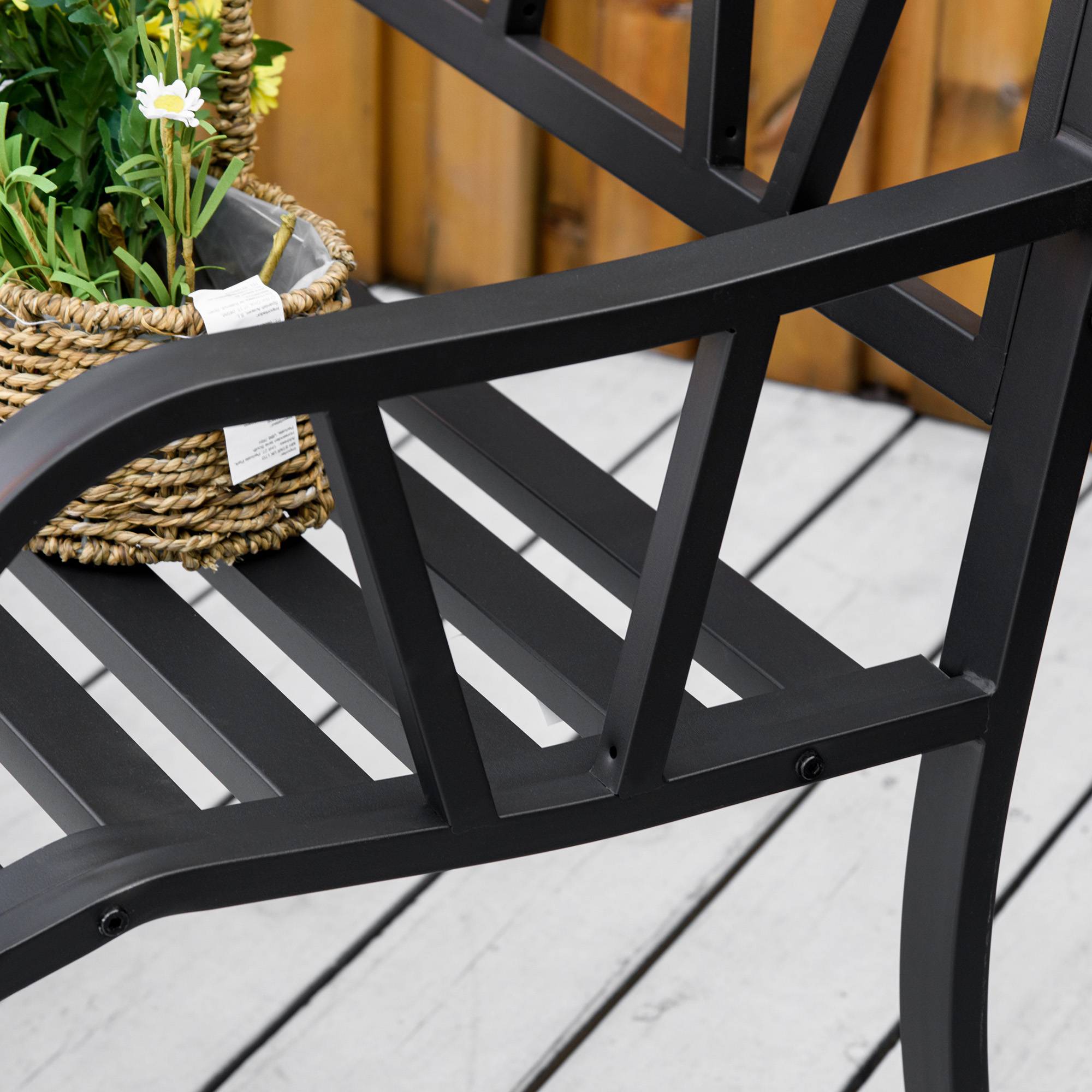 Banc de jardin en métal noir imperméable, banc d'extérieur 2 places en fer, 128 x 56 x 86 cm - Image 10