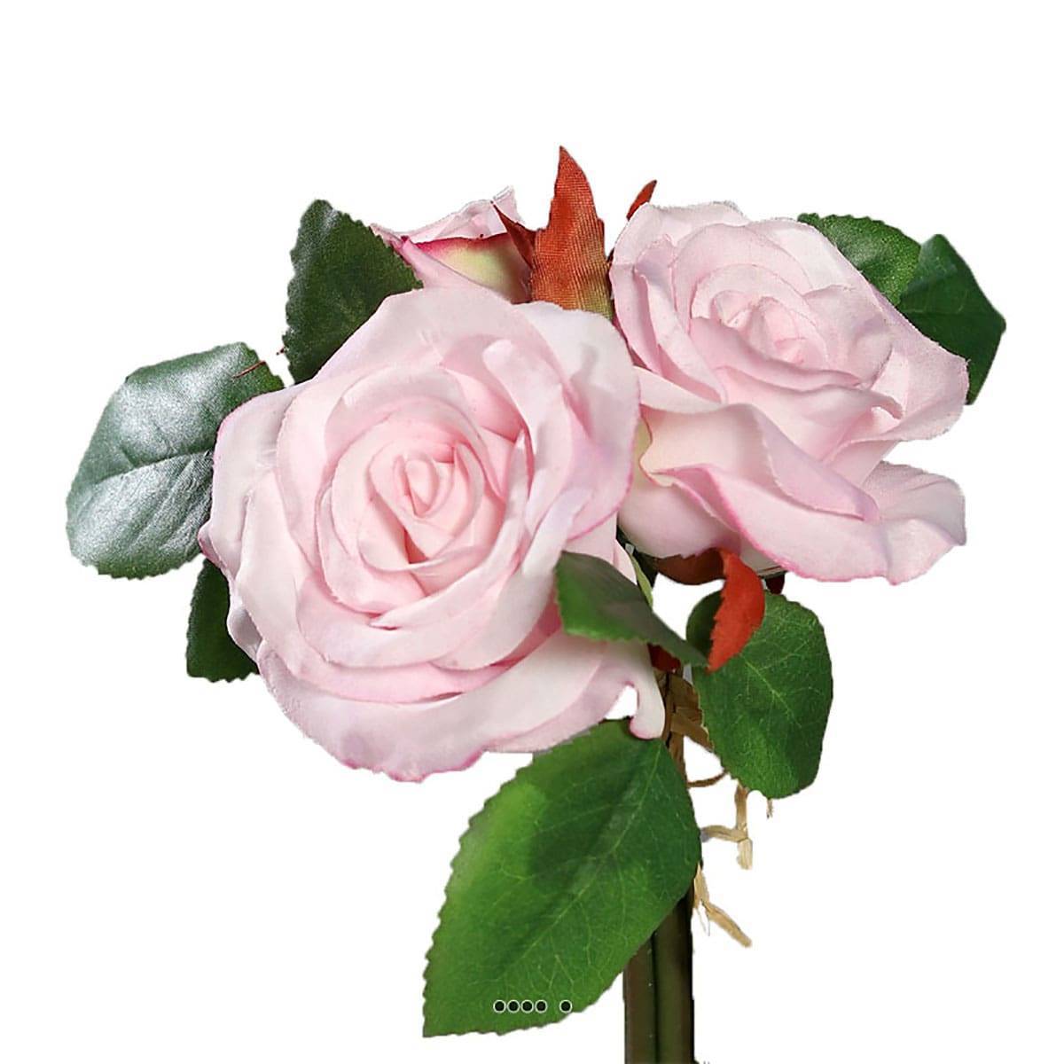 Artificielles - Adorable petit bouquet de fausses roses 3 têtes H 17 cm Rose pâle - couleur: Rose pâle - Imagen 1