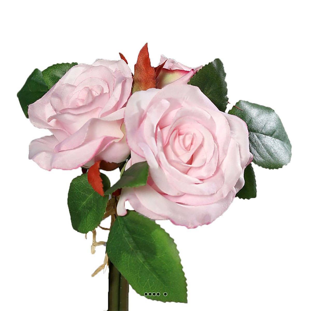 Artificielles - Adorable petit bouquet de fausses roses 3 têtes H 17 cm Rose pâle - couleur: Rose pâle - Imagen 2