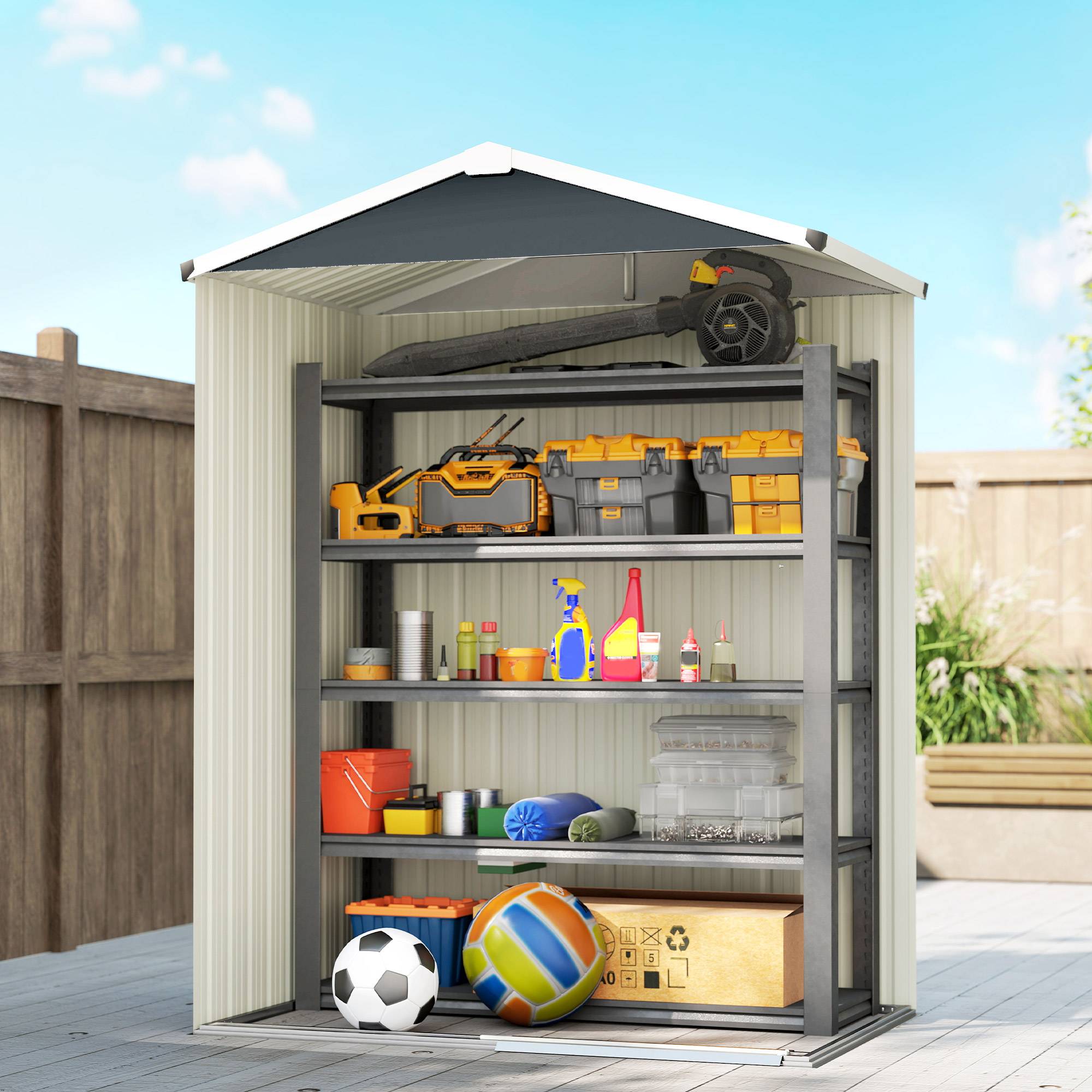 Abri de jardin en métal 1,2 m², cabane jardin extérieure, porte coulissante verrouillable et gants, 136x87x179cm, gris - Image 9