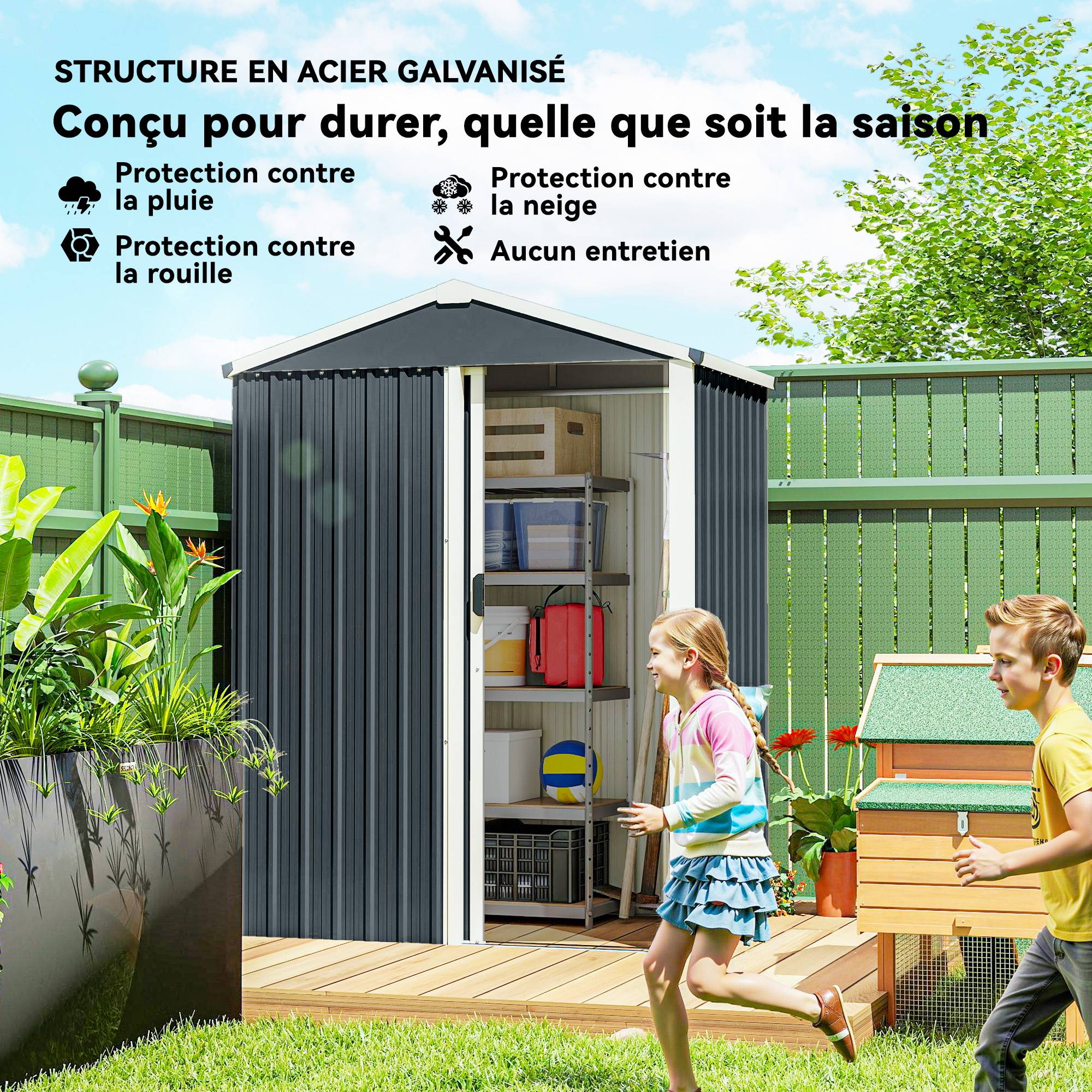 Abri de jardin en métal 1,2 m², cabane jardin extérieure, porte coulissante verrouillable et gants, 136x87x179cm, gris - Image 6