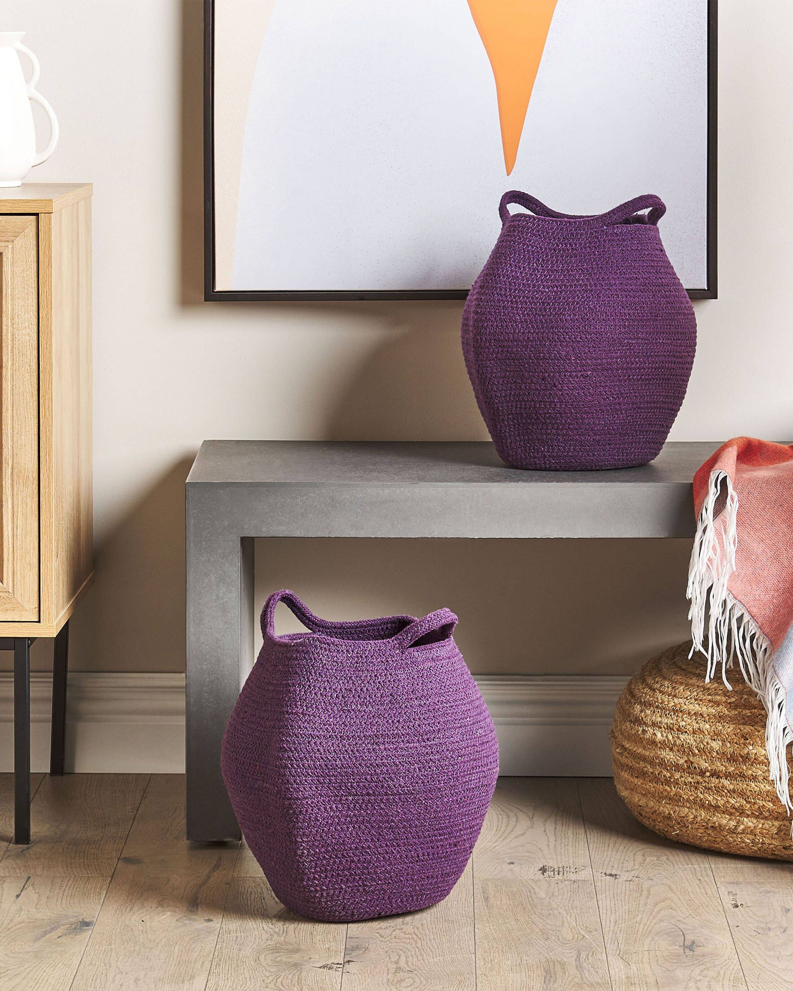 Beliani - Paniers Pourpre en Coton 30 cm Ronds Faits Main Rangement Intérieur pour Linge Facile à Entretenir Corbeilles Lot de 2 - Imagen 2