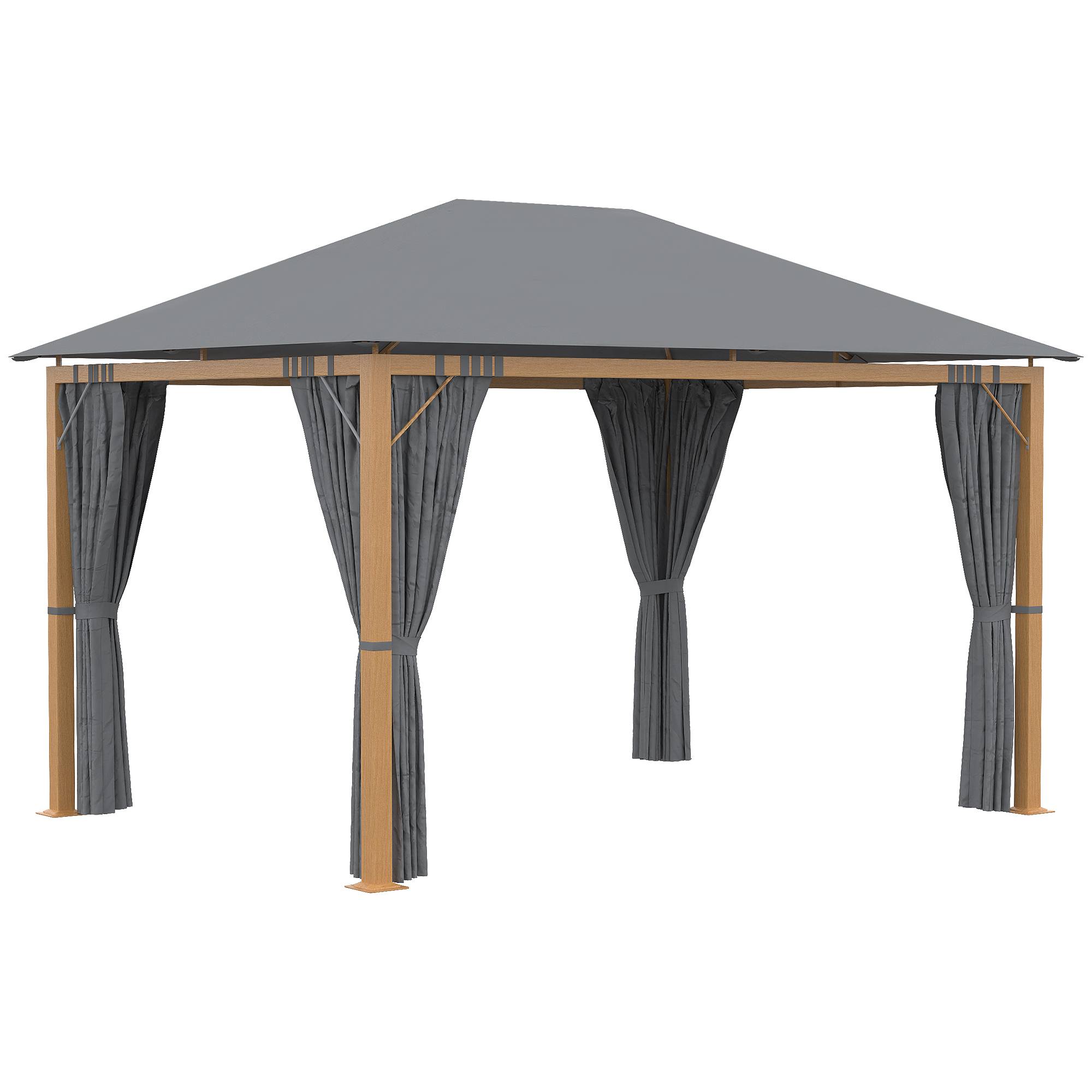 Outsunny - Tonnelle de jardin pavillon 4x3m avec rideaux toile de toit polyester protection solaire aluminium - Outsunny
