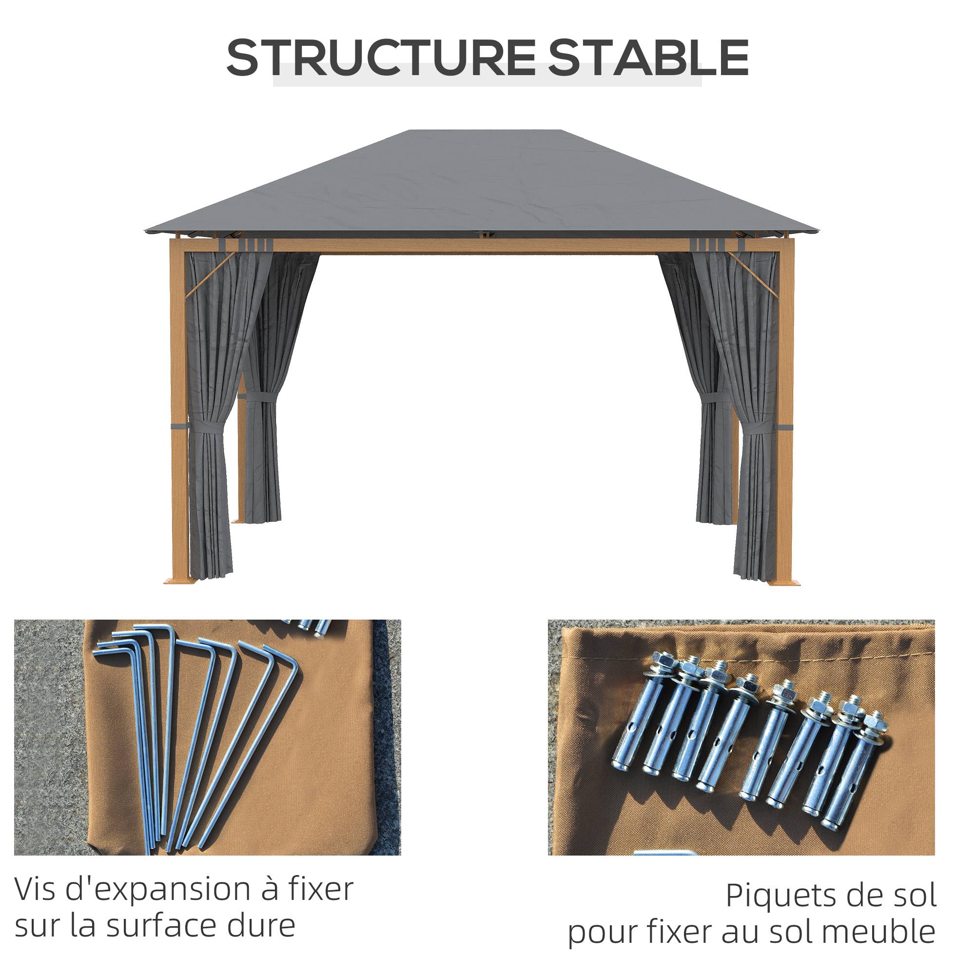 Outsunny - Tonnelle de jardin pavillon 4x3m avec rideaux toile de toit polyester protection solaire aluminium - Outsunny - Image 6