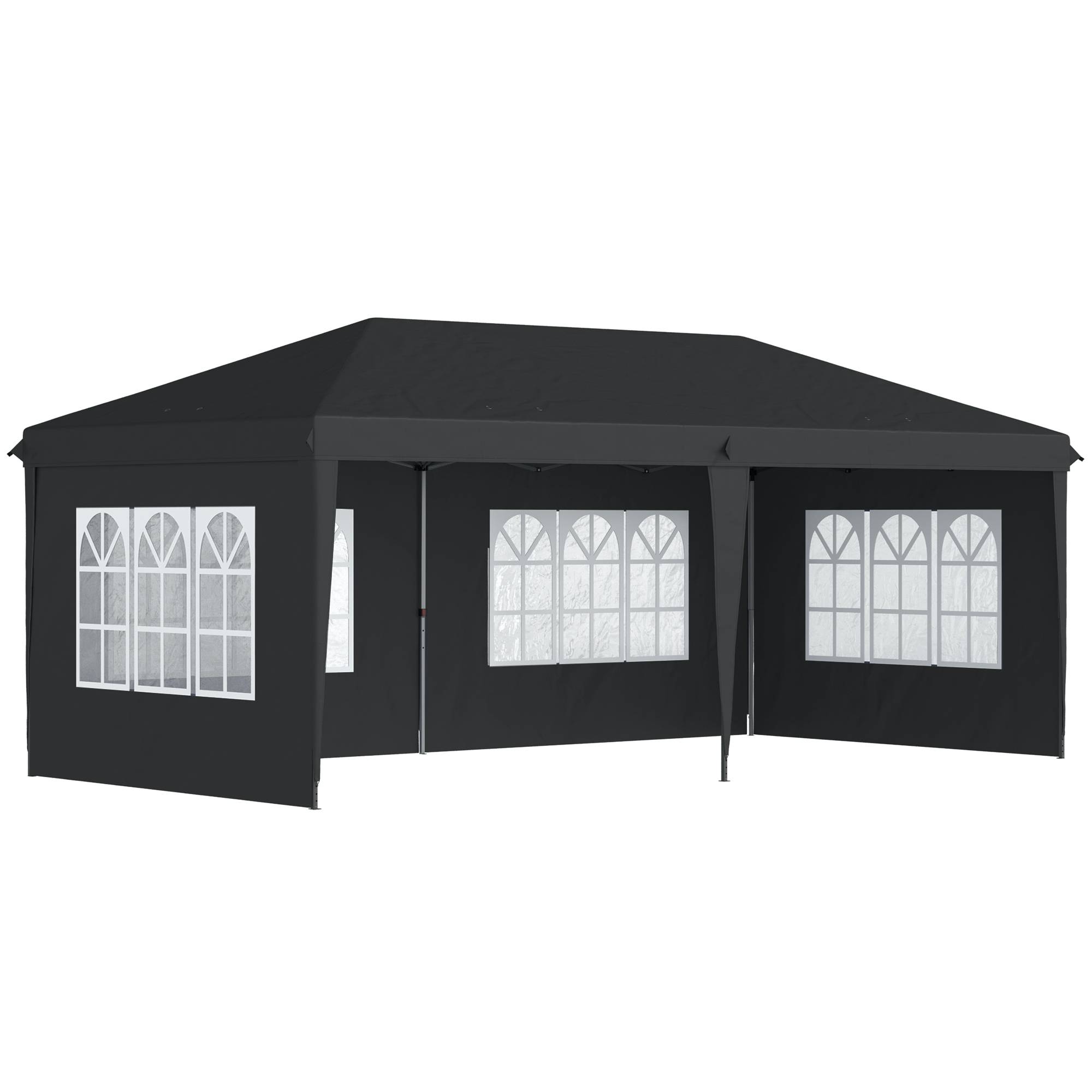 Outsunny - Tonnelle pliante 3x6m tente réception avec 3 côtés démontables, piquets et sac de transport gris - Outsunny