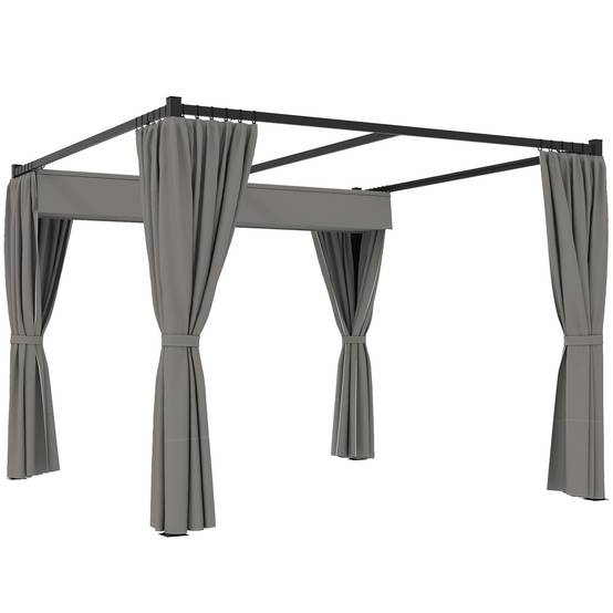 Pergola Métal Rétractable Rideaux Polyester Terrasse Jardin Protection 3x3m Gris Clair - ComfortXL Outdoor Living - Image 1