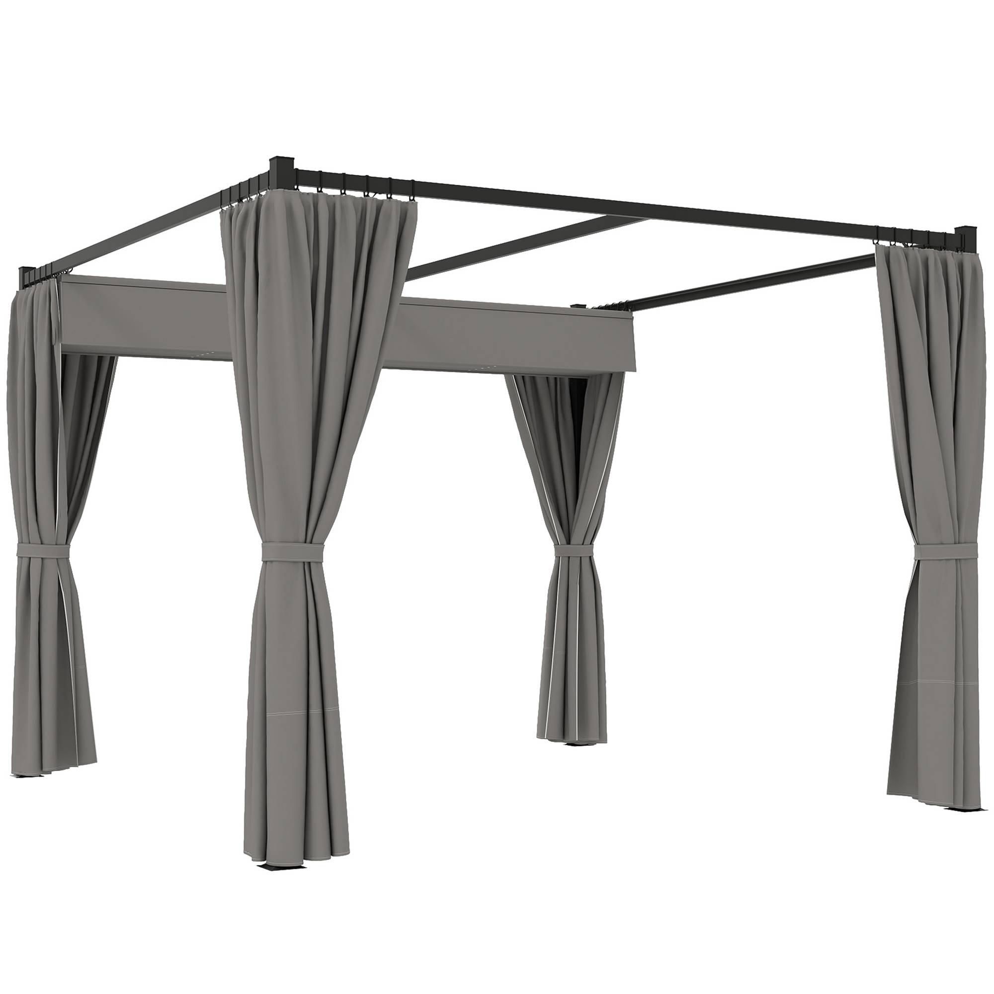 Pergola Métal Rétractable Rideaux Polyester Terrasse Jardin Protection 3x3m Gris Clair - ComfortXL Outdoor Living - Image 1