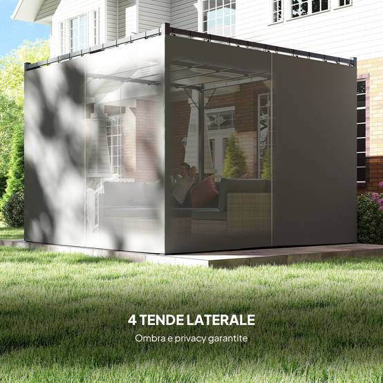 Pergola Métal Rétractable Rideaux Polyester Terrasse Jardin Protection 3x3m Gris Clair - ComfortXL Outdoor Living - Image 7