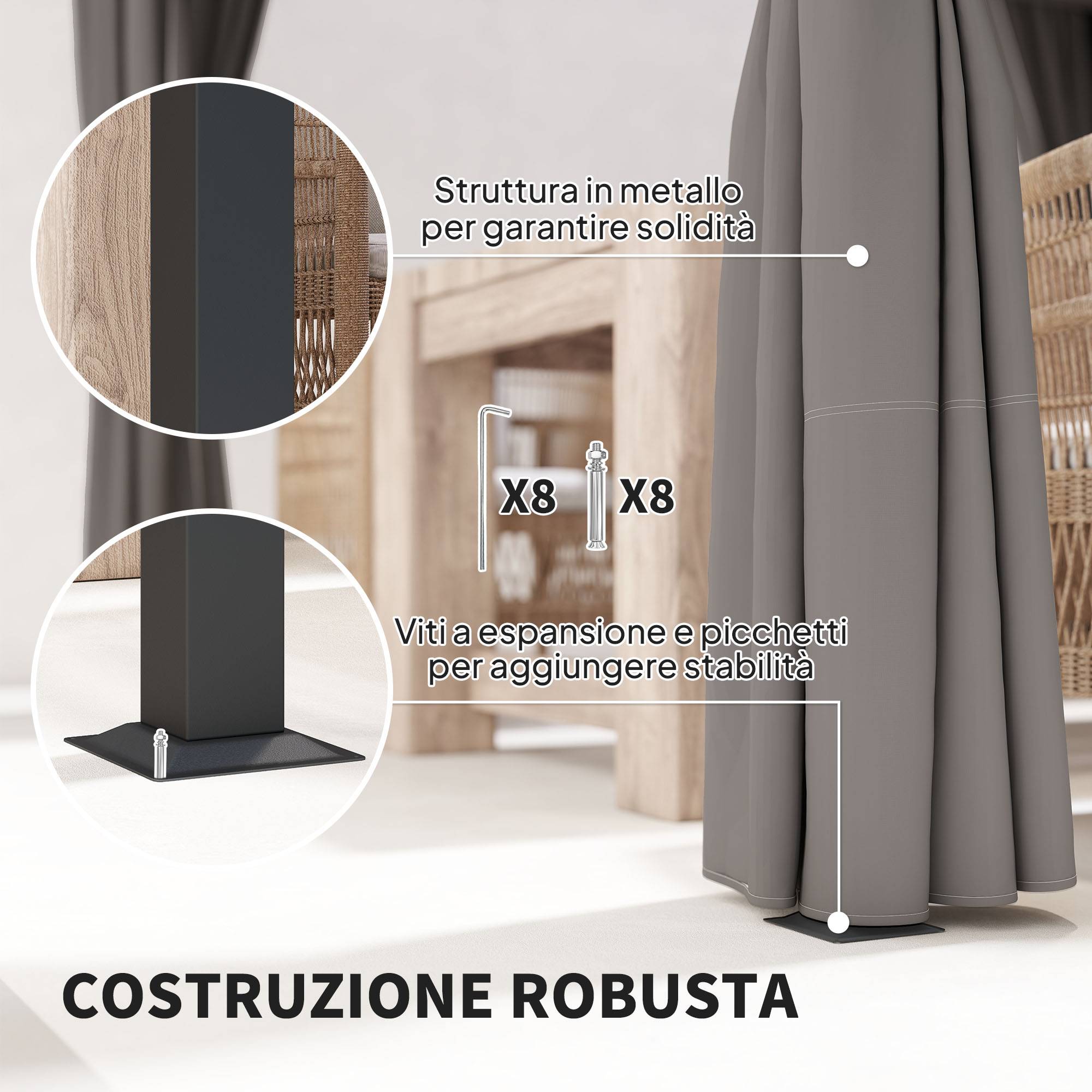 Pergola Métal Rétractable Rideaux Polyester Terrasse Jardin Protection 3x3m Gris Clair - ComfortXL Outdoor Living - Image 8