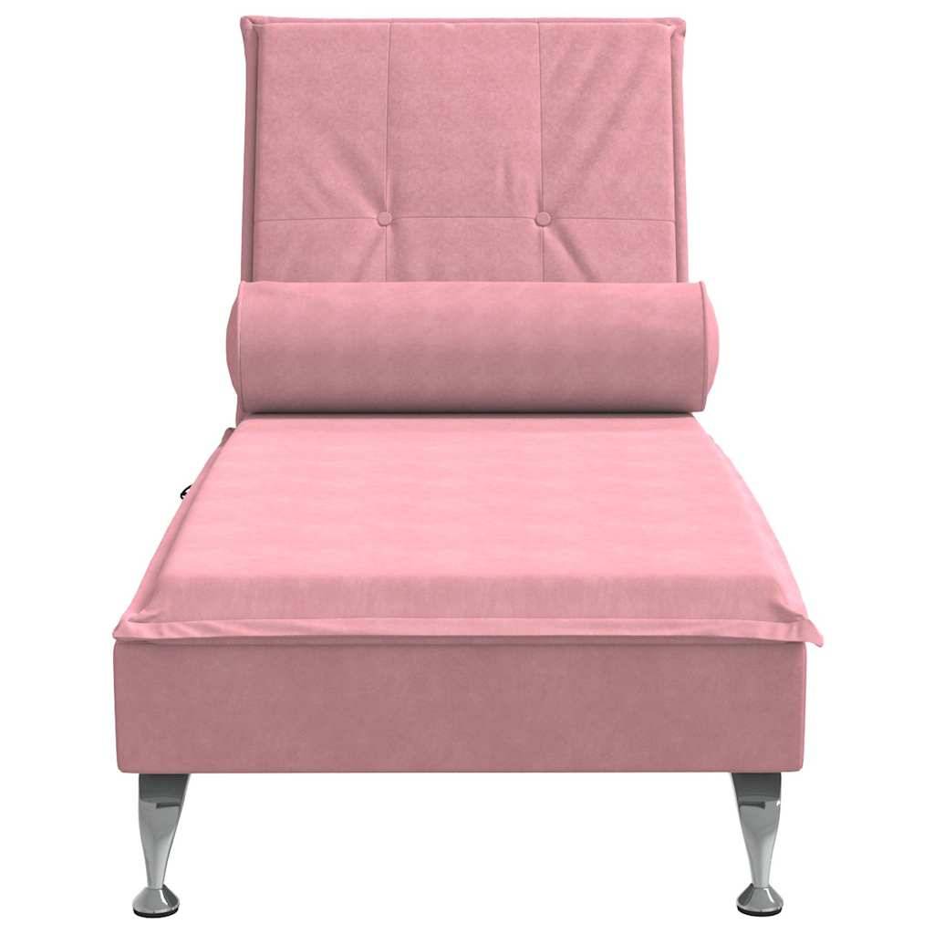 Maison Chic - Chaise longue | Transat | Bain de soleil de massage avec traversin rose velours - Image 4