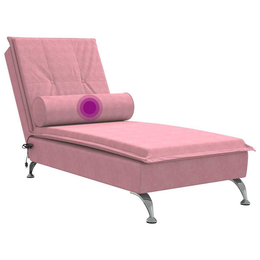Maison Chic - Chaise longue | Transat | Bain de soleil de massage avec traversin rose velours - Image 7