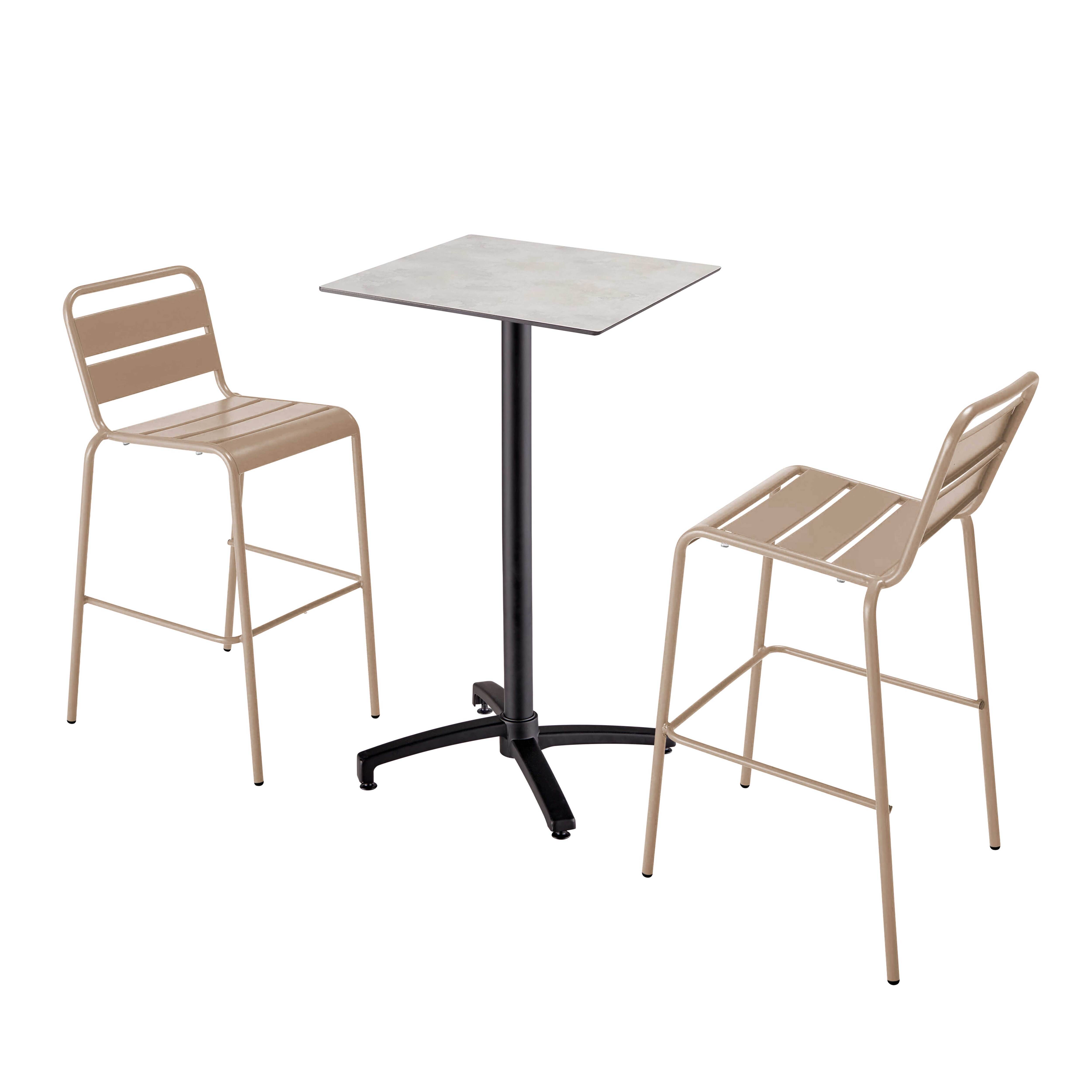 Oviala - Ensemble table haute stratifié gris foncé et 2 chaises hautes taupe - Oviala - Imagen 1