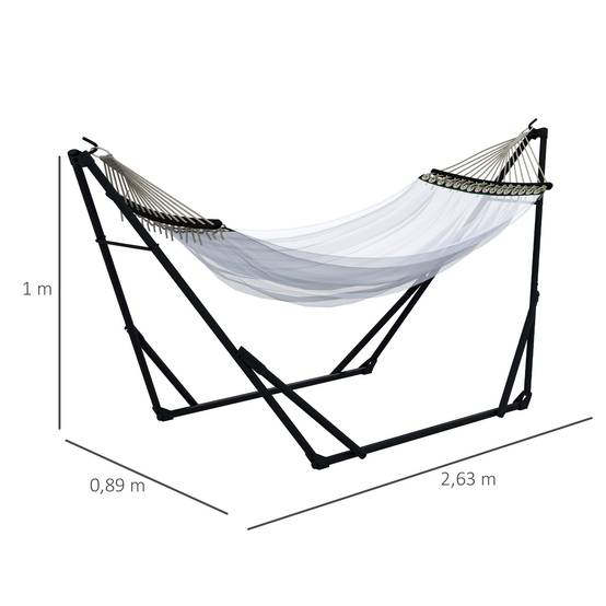 Support hamac avec hamac inclus 263x89x100 cm, structure acier robuste et résistante, utilisation intérieur extérieur confortable noir blanc - Image 5