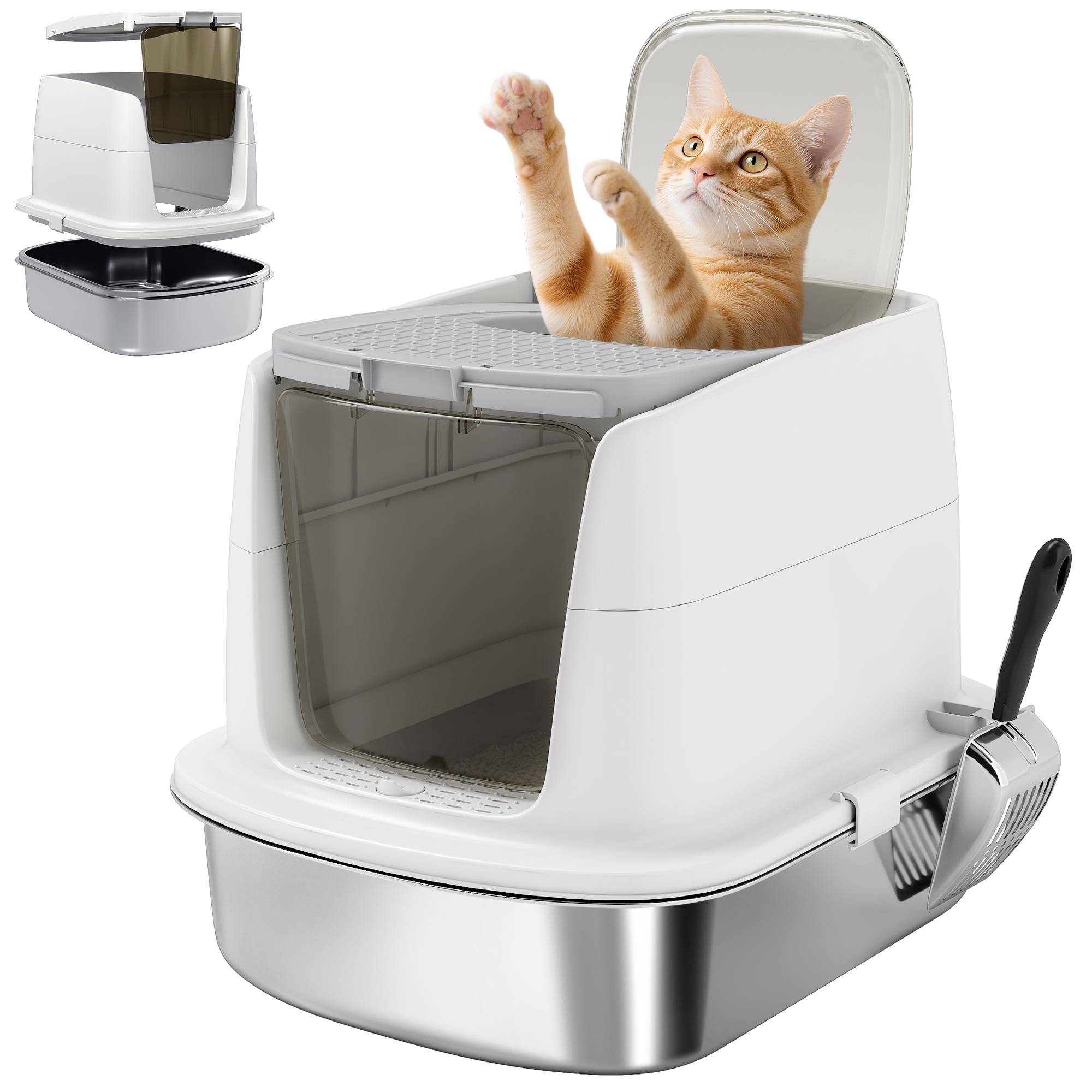Maison de toilette Acier Inoxydable chats Couvercle pliable 52x41x39cm Blanc - ComfortXL Outdoor Living - Image 1