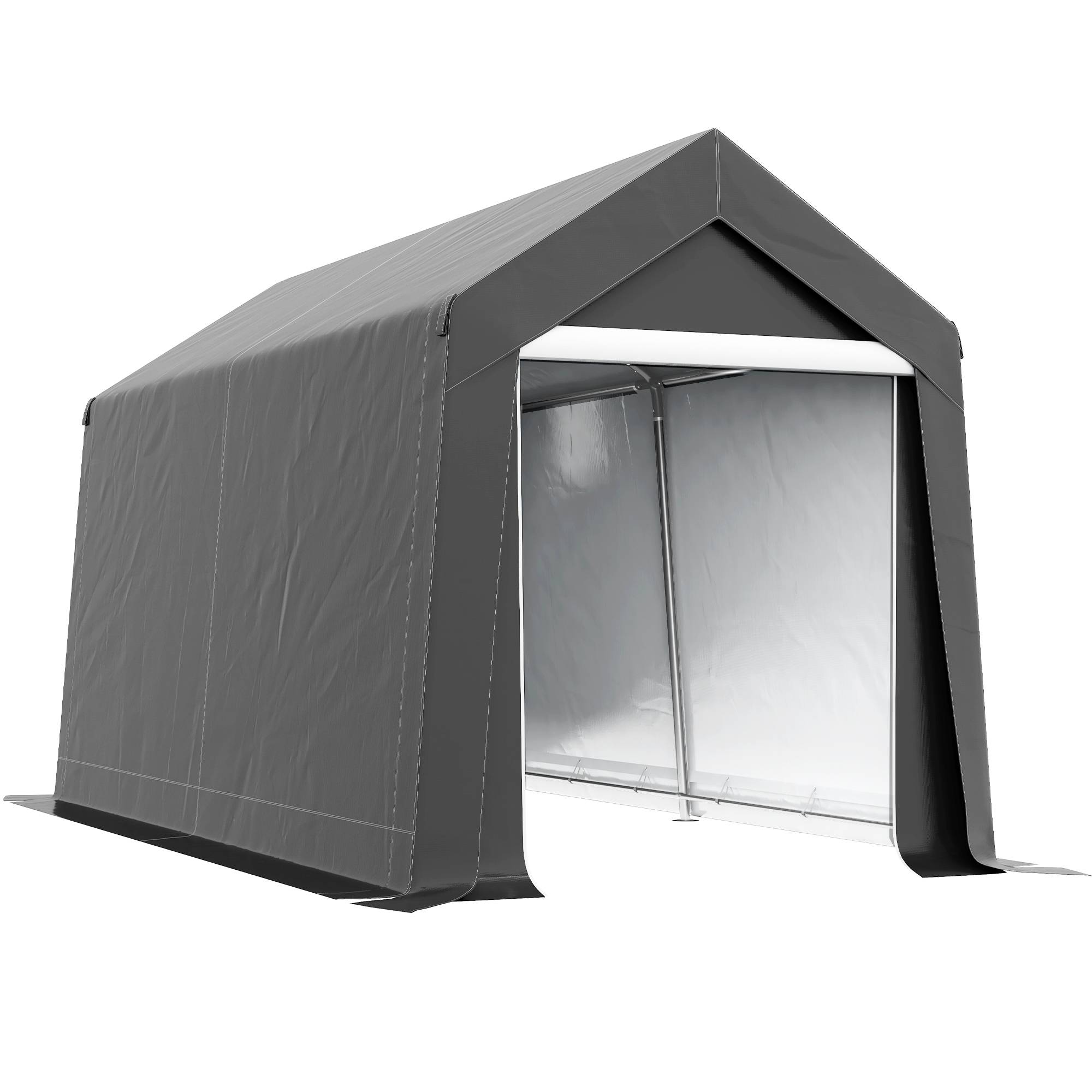 Tente de rangement 2,1x3,6x2,35m aluminium hydrofuge anti-UV gris foncé, porte zippée pour moto et outils - Image 1