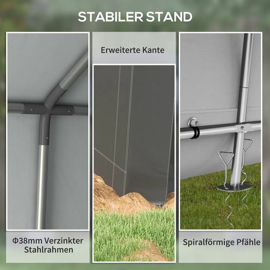 Tente de rangement 2,1x3,6x2,35m aluminium hydrofuge anti-UV gris foncé, porte zippée pour moto et outils - Image 5