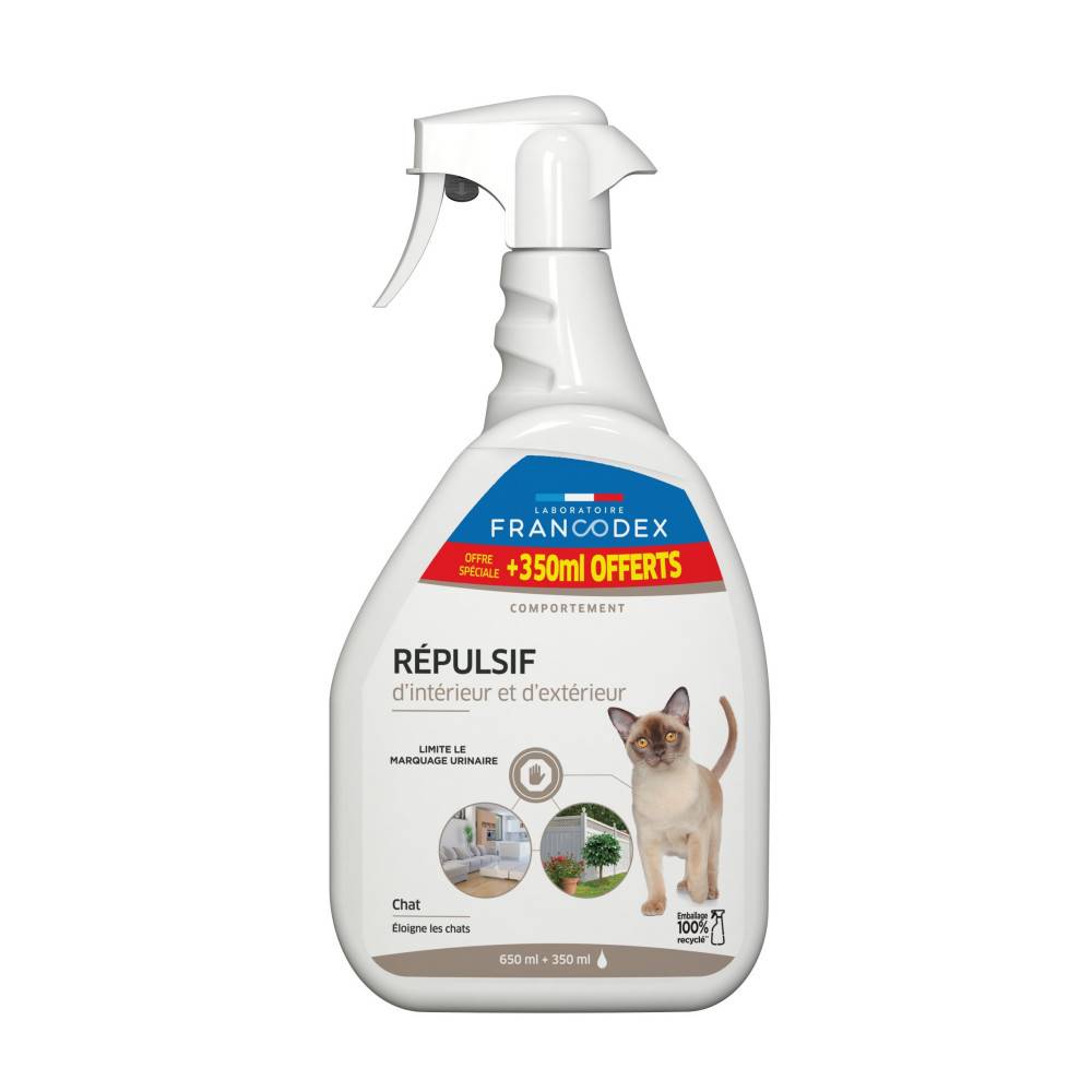 Francodex - Francodex - Répulsif d'Intérieur et d'extérieur spray de 1 litre,  Pour Chats - Imagen 1