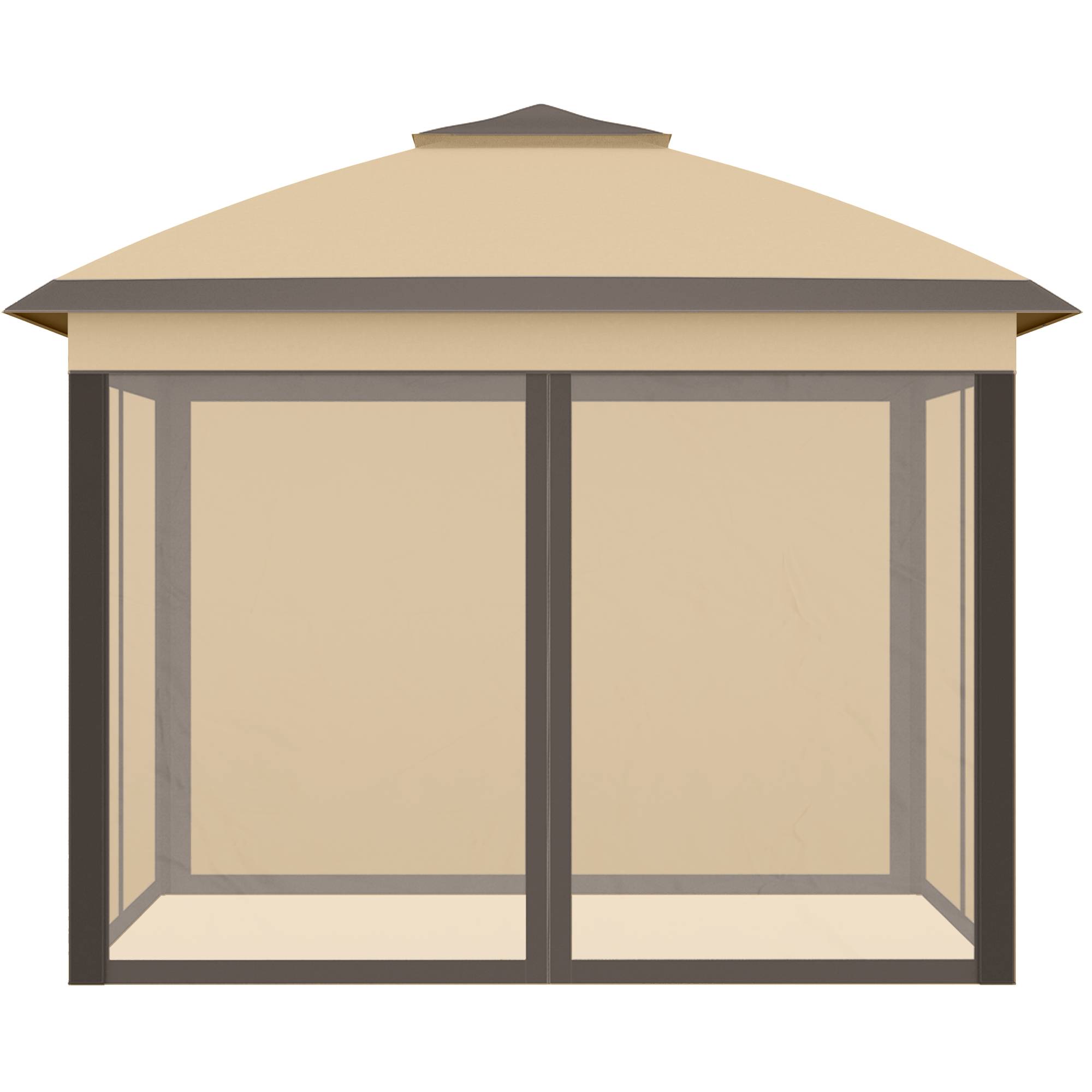 Outsunny - Tonnelle de jardin 3,3x3,3m pliable double toit 4 moustiquaires zippées amovibles sac transport tissu Oxford métal beige marron - Outsunny - Image 4