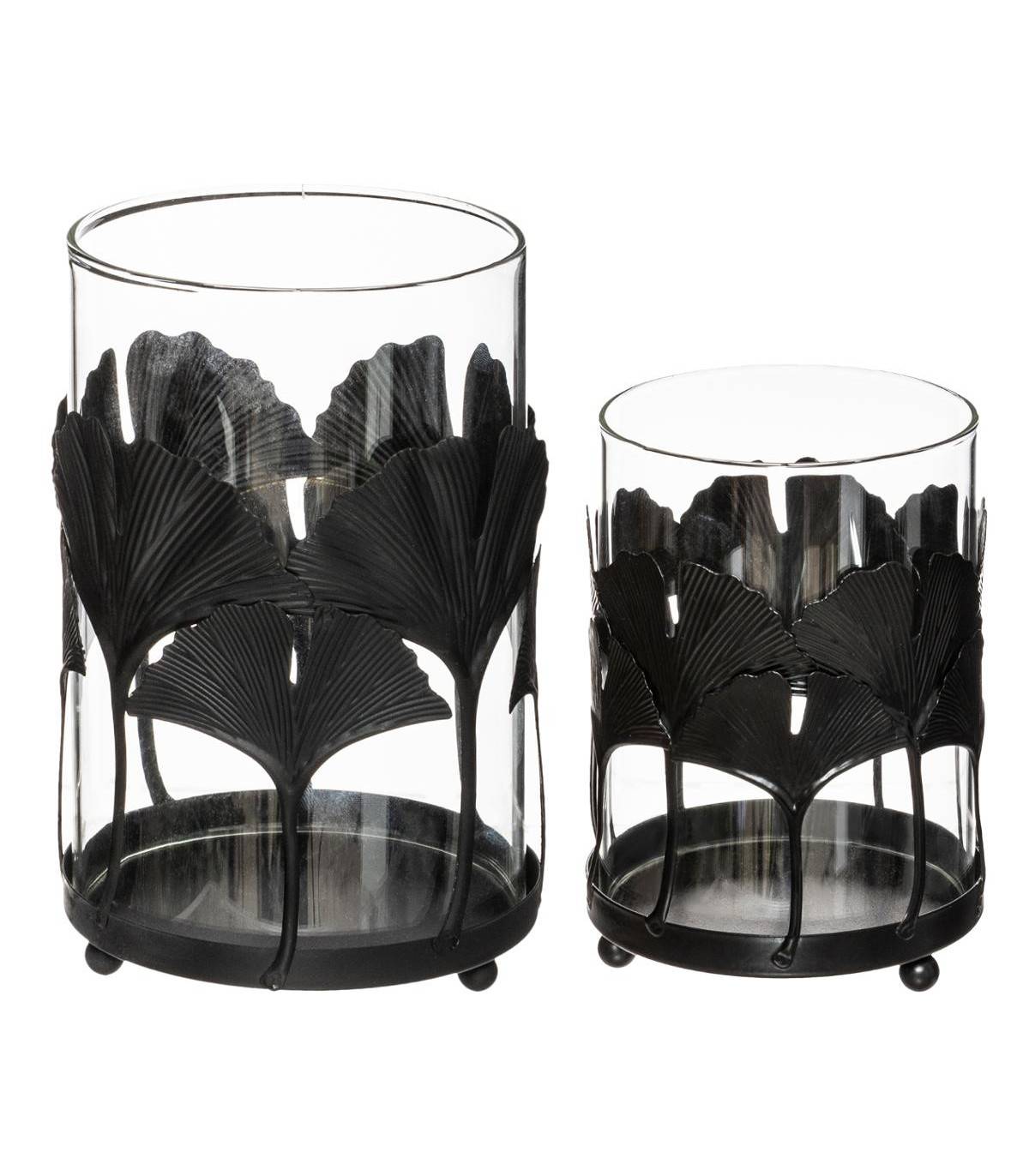 Set de 2 Bougeoirs Photophores en verre et métal décor Genko - Imagen 1