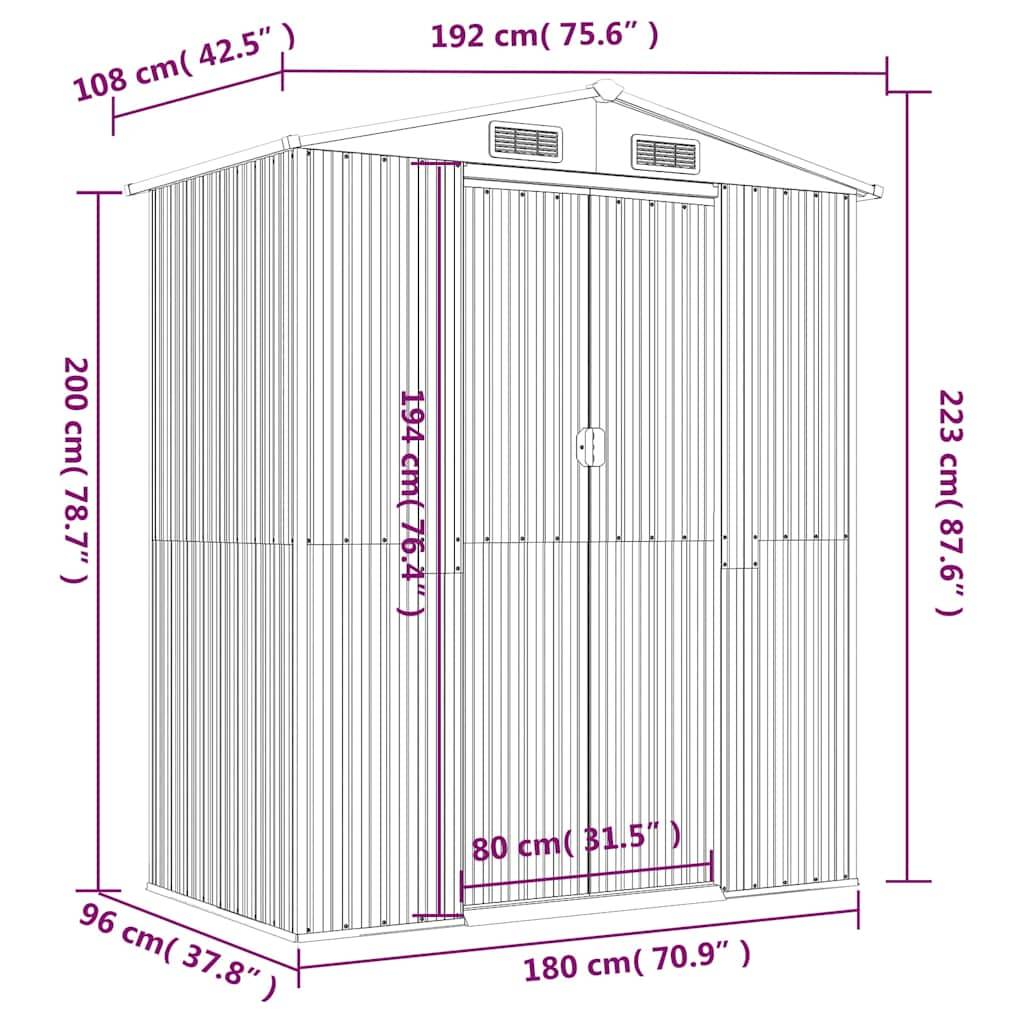 Vidaxl - Abri de jardin Anthracite 192x108x223 cm Métal galvanisé 2.1m² vidaXL 319271 - Image 9