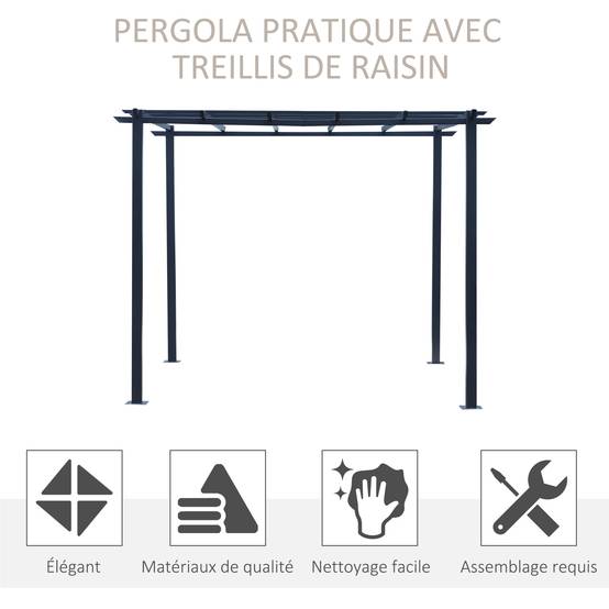 Pergola autoportante métal terrasse création zone ombragée 3x3m coloris noir - ComfortXL Outdoor Living - Image 7