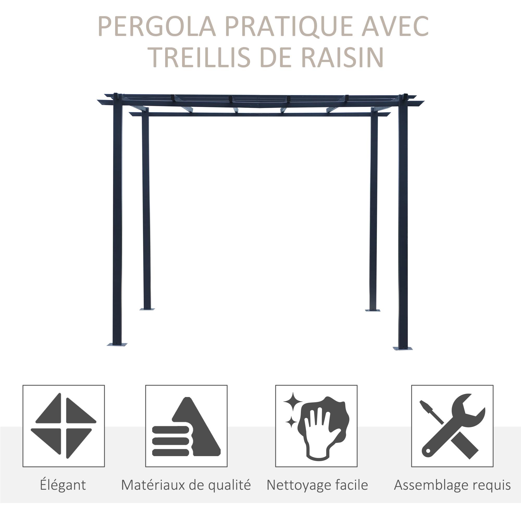 Pergola autoportante métal terrasse création zone ombragée 3x3m coloris noir - ComfortXL Outdoor Living - Image 7