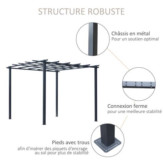 Pergola autoportante métal terrasse création zone ombragée 3x3m coloris noir - ComfortXL Outdoor Living - Image 8