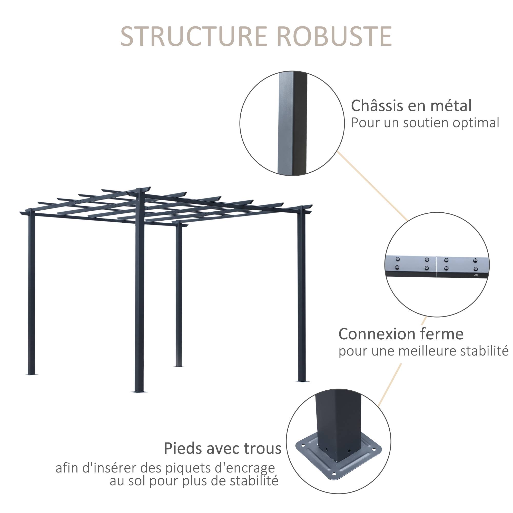 Pergola autoportante métal terrasse création zone ombragée 3x3m coloris noir - ComfortXL Outdoor Living - Image 8