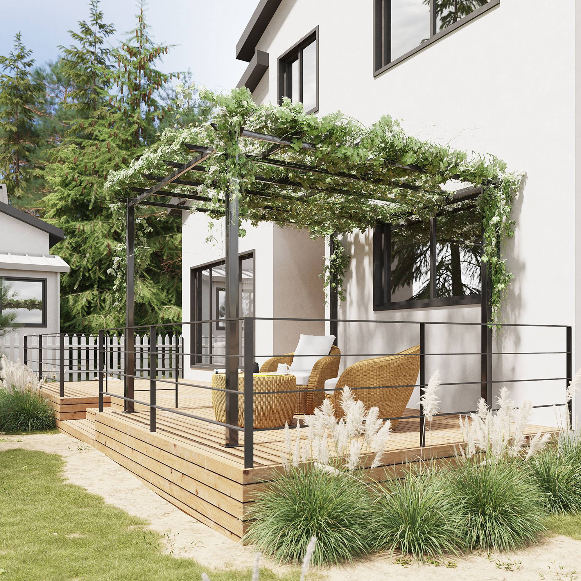 Pergola autoportante métal terrasse création zone ombragée 3x3m coloris noir - ComfortXL Outdoor Living - Image 4