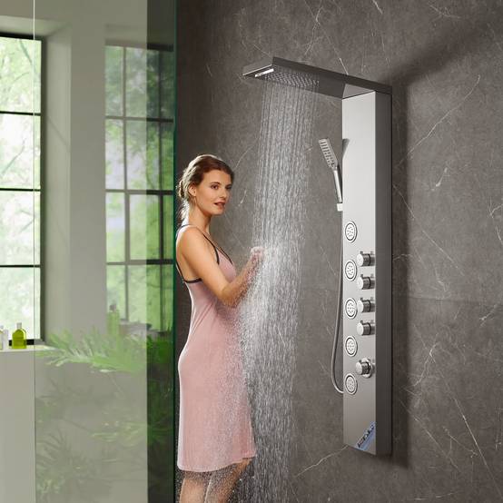 Vevor - VEVOR Système panneau de douche 4 modes, pluie, cascade, 5 jets massage, pomme à main 3 réglages. - Image 8