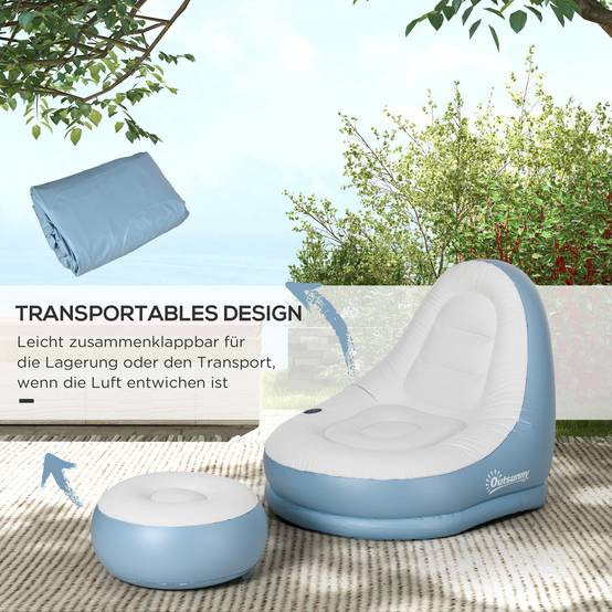 Fauteuil gonflable en plastique pour camping avec repose-pieds 125x100cm Blanc/Bleu - ComfortXL Outdoor Living - Image 8