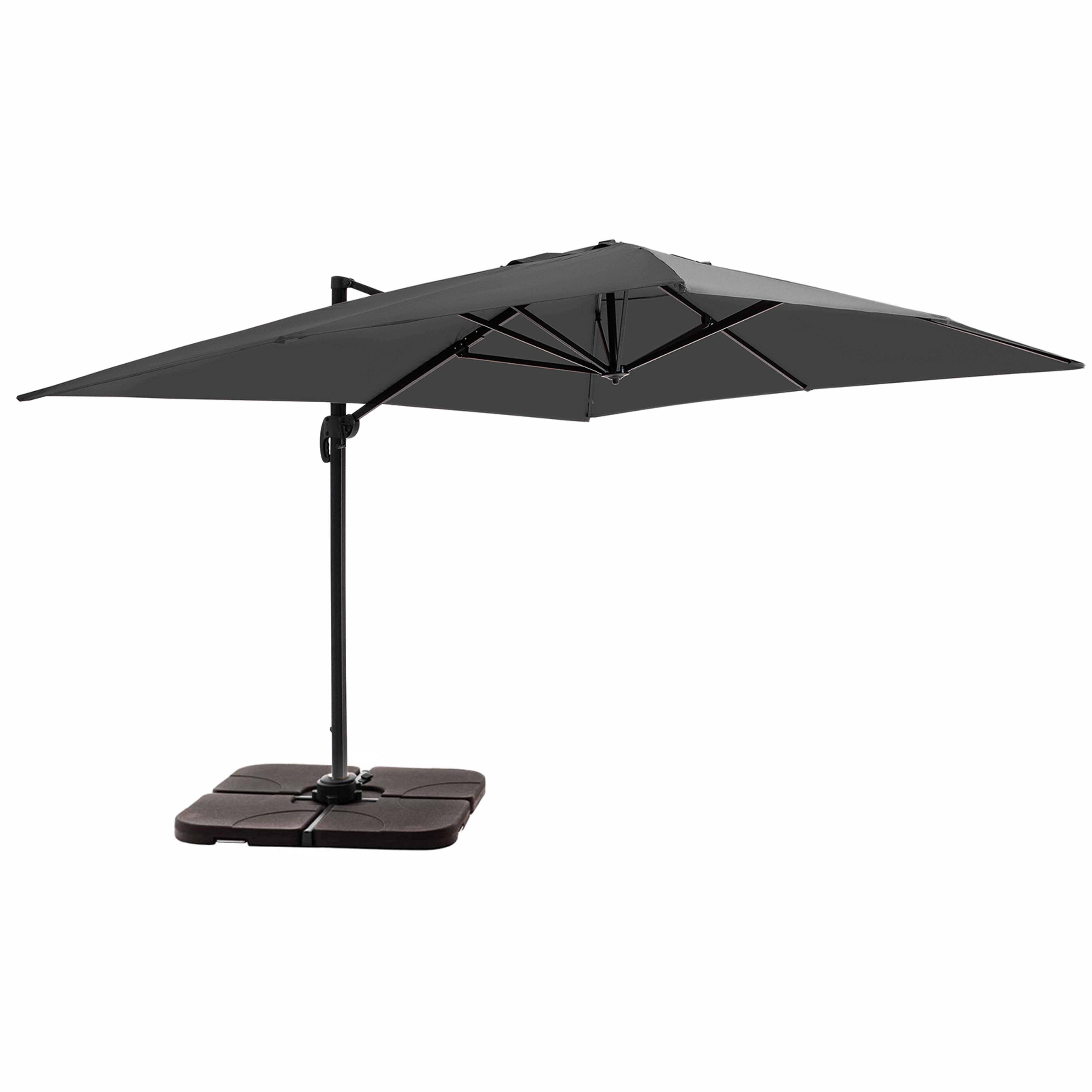 Oviala - Parasol déporté 4x3 m 360° inclinable + 4 dalles à lester gris Caserta - Oviala