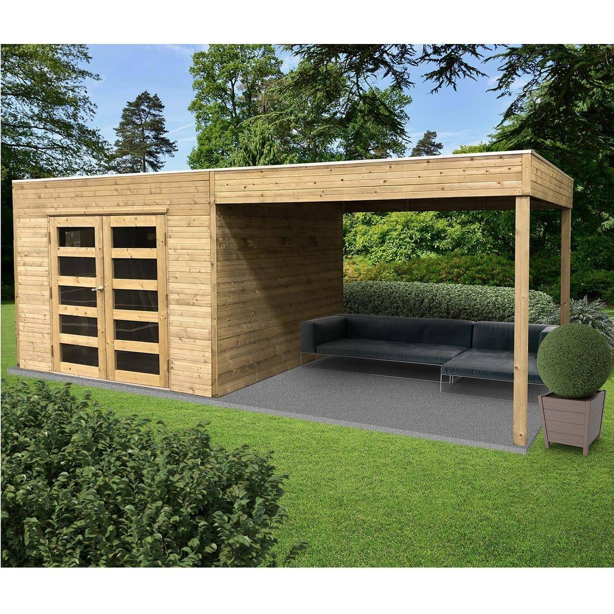 Abri de Jardin en Bois Traité Tarento avec Auvent - Surface de 8 m² - Image 1
