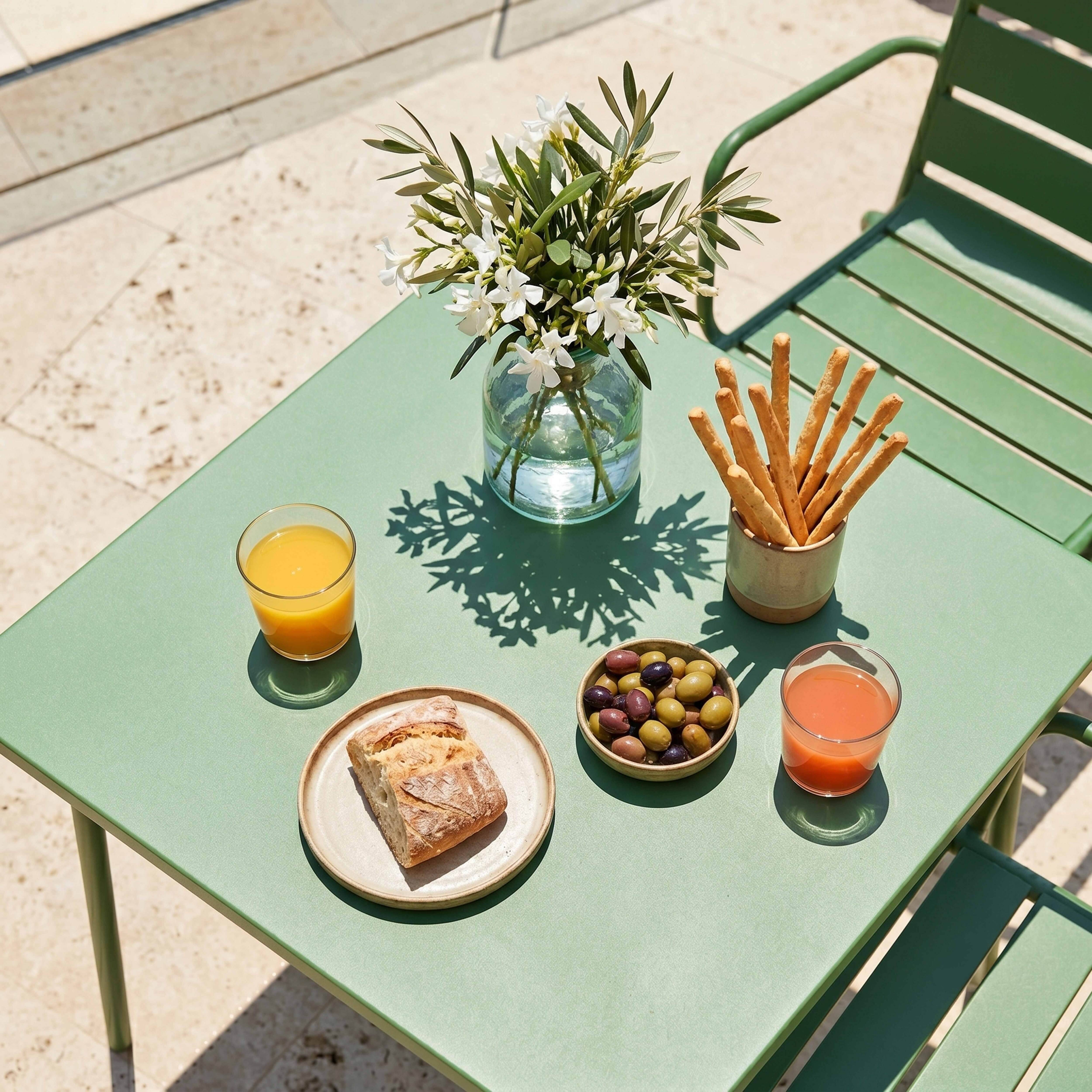 Oviala - Ensemble table de jardin carrée et 2 fauteuils acier vert cactus Palavas - Oviala - Imagen 3
