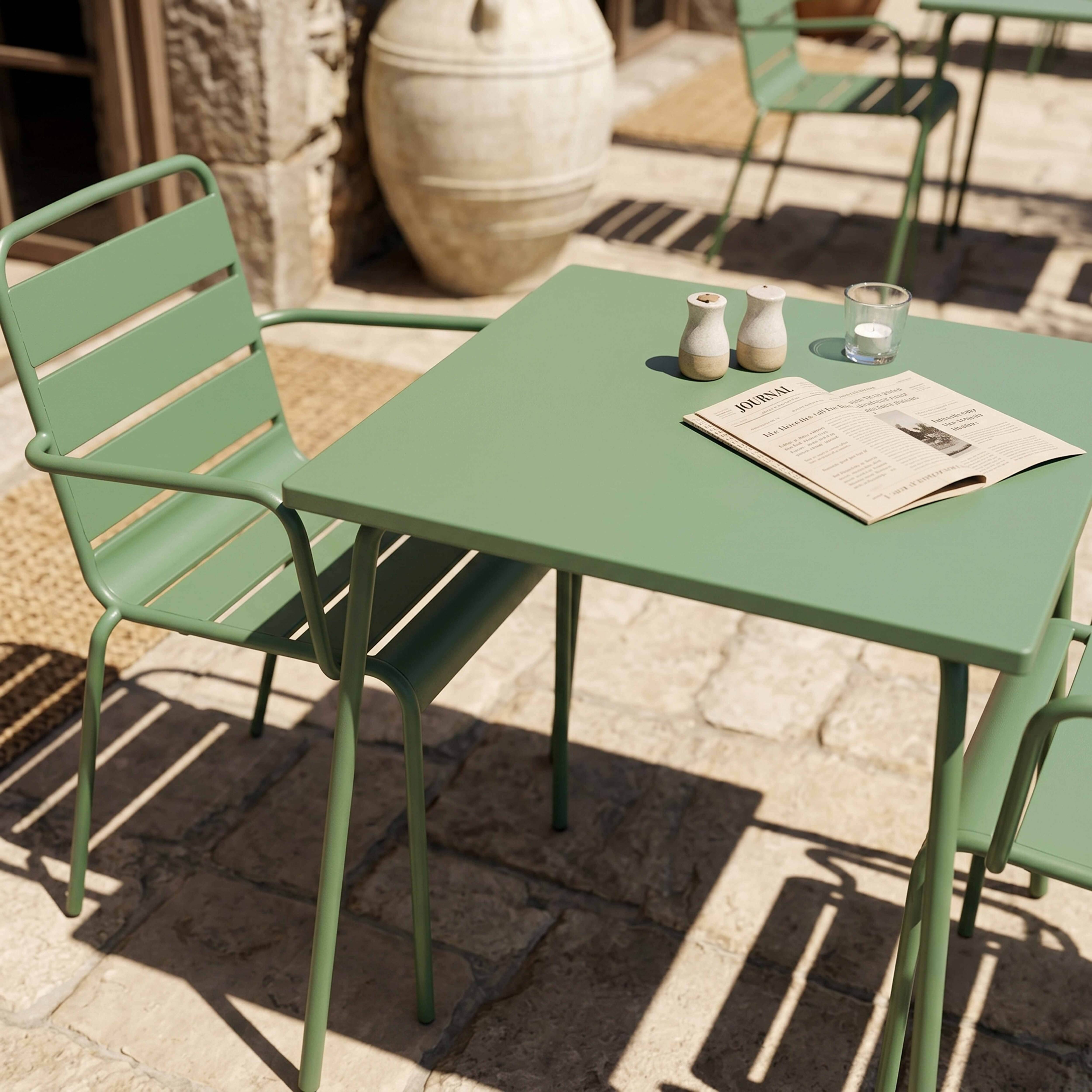 Oviala - Ensemble table de jardin carrée et 2 fauteuils acier vert cactus Palavas - Oviala - Imagen 5