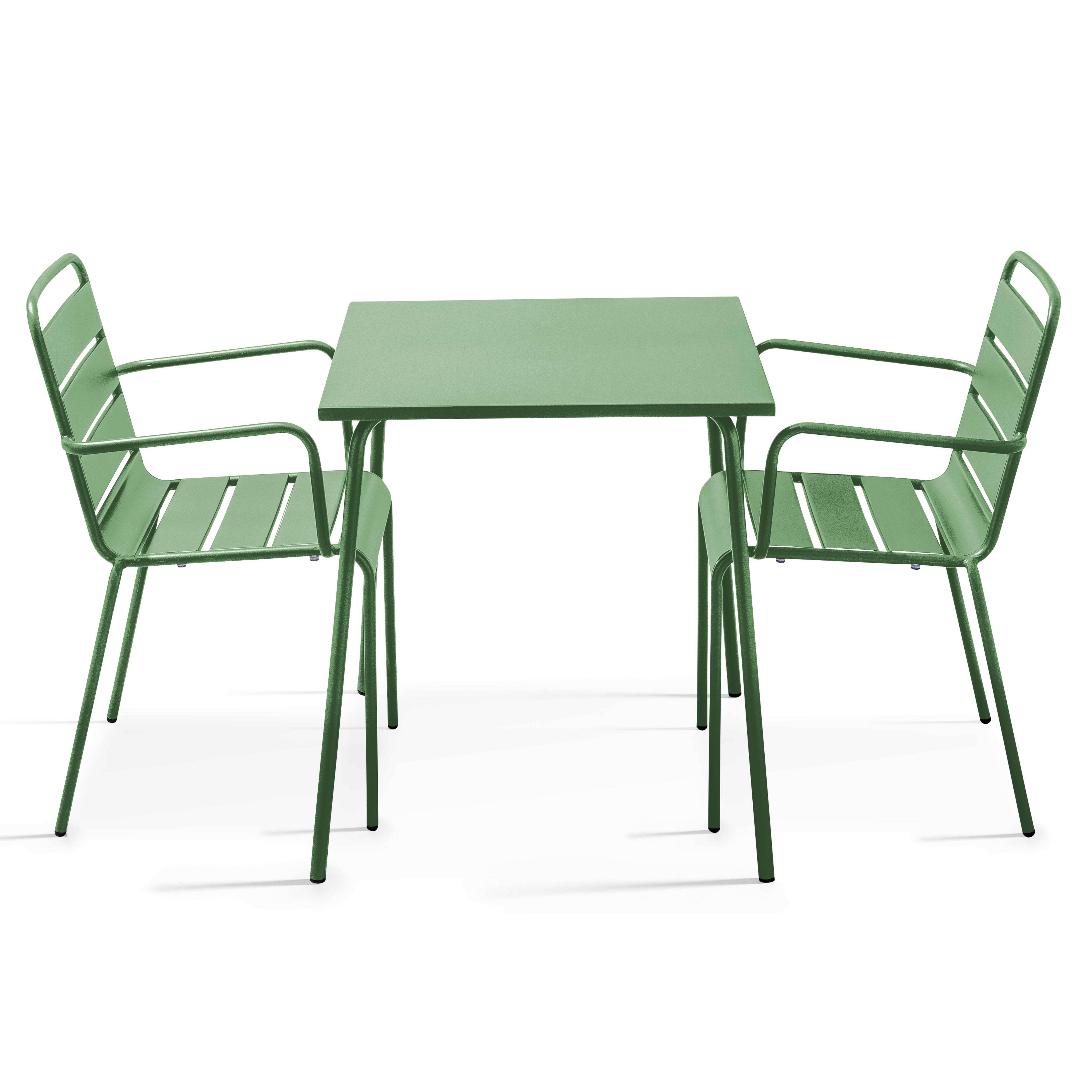 Oviala - Ensemble table de jardin carrée et 2 fauteuils acier vert cactus Palavas - Oviala - Imagen 1
