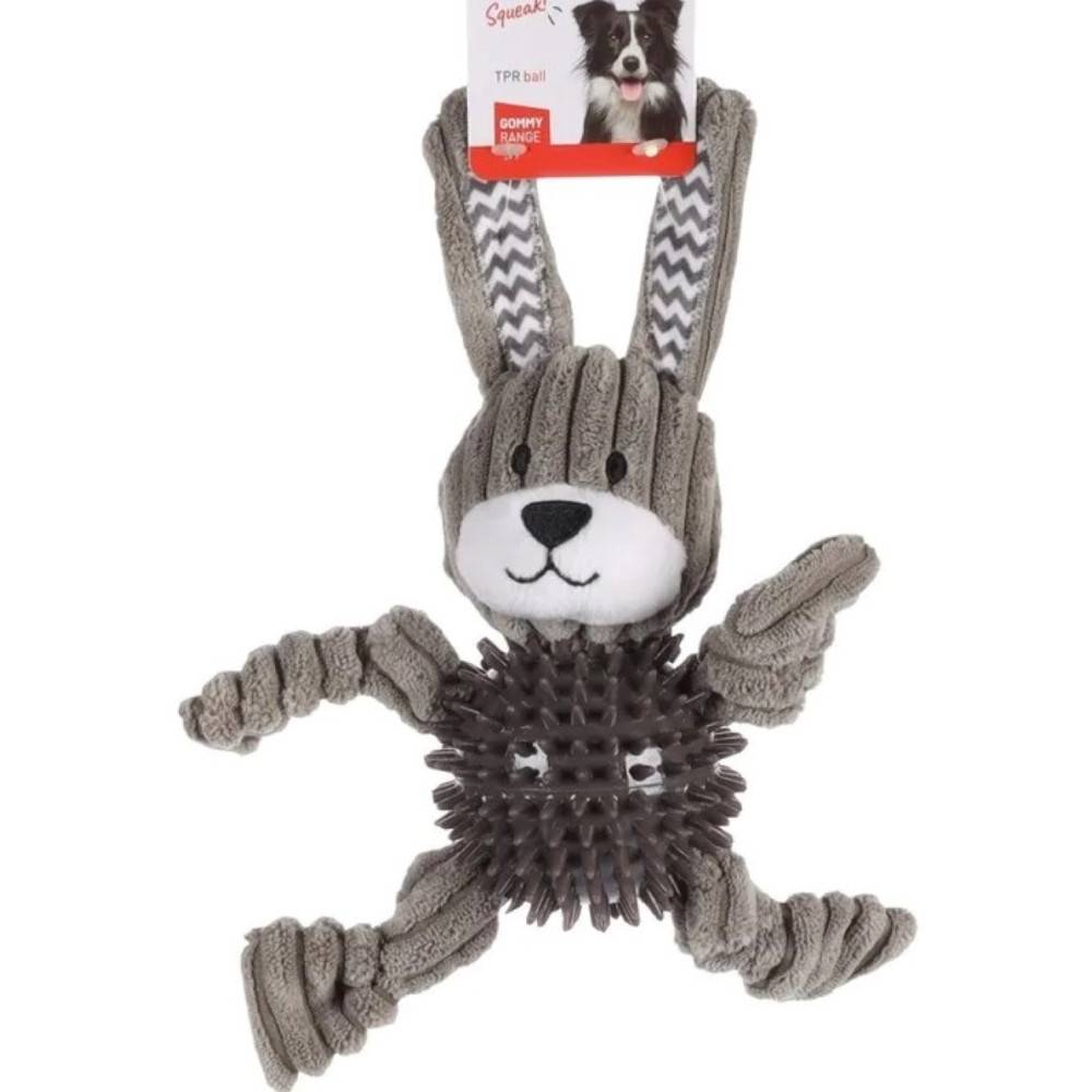 Flamingo - Jouet lapin Gommy gris, avec balle picots TPR, 25 cm, pour chien - Imagen 2