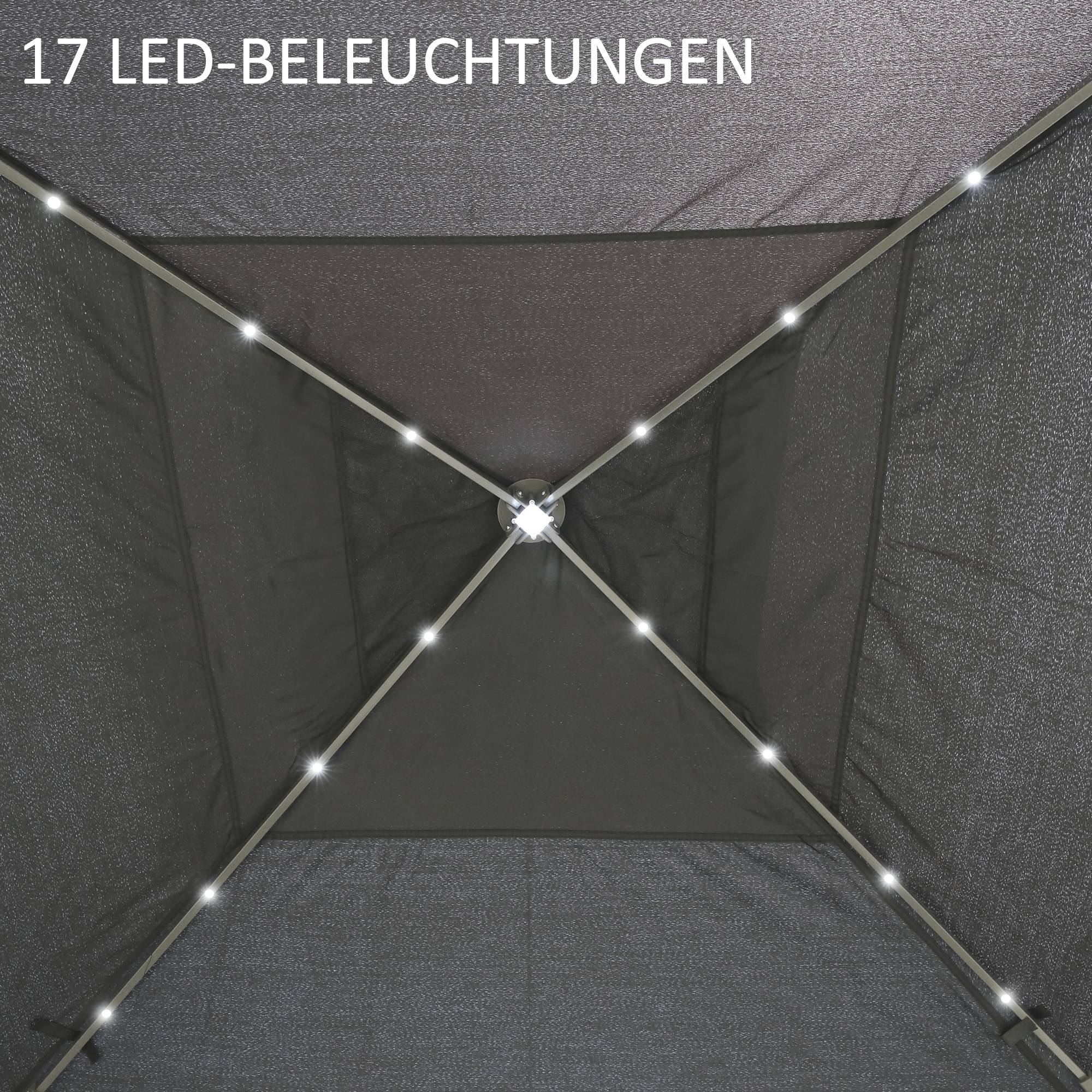 Tonnelle pliante en métal pour fêtes avec éclairage LED solaire et rideaux 3,3x3,3m Gris - ComfortXL Outdoor Living - Image 9