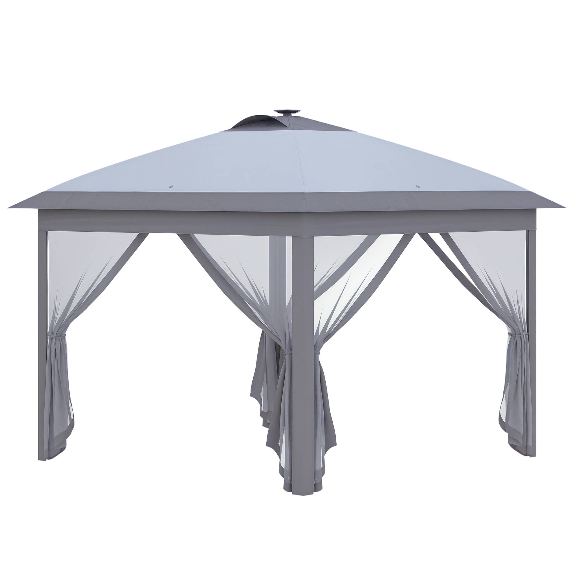 Tonnelle pliante en métal pour fêtes avec éclairage LED solaire et rideaux 3,3x3,3m Gris - ComfortXL Outdoor Living - Image 1