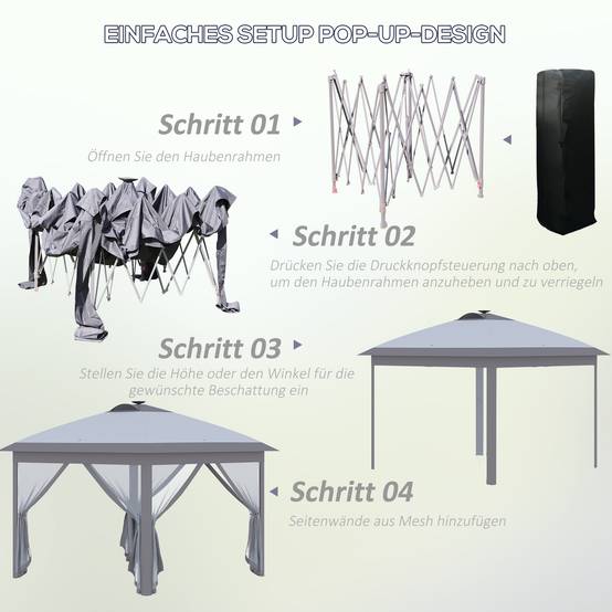 Tonnelle pliante en métal pour fêtes avec éclairage LED solaire et rideaux 3,3x3,3m Gris - ComfortXL Outdoor Living - Image 6