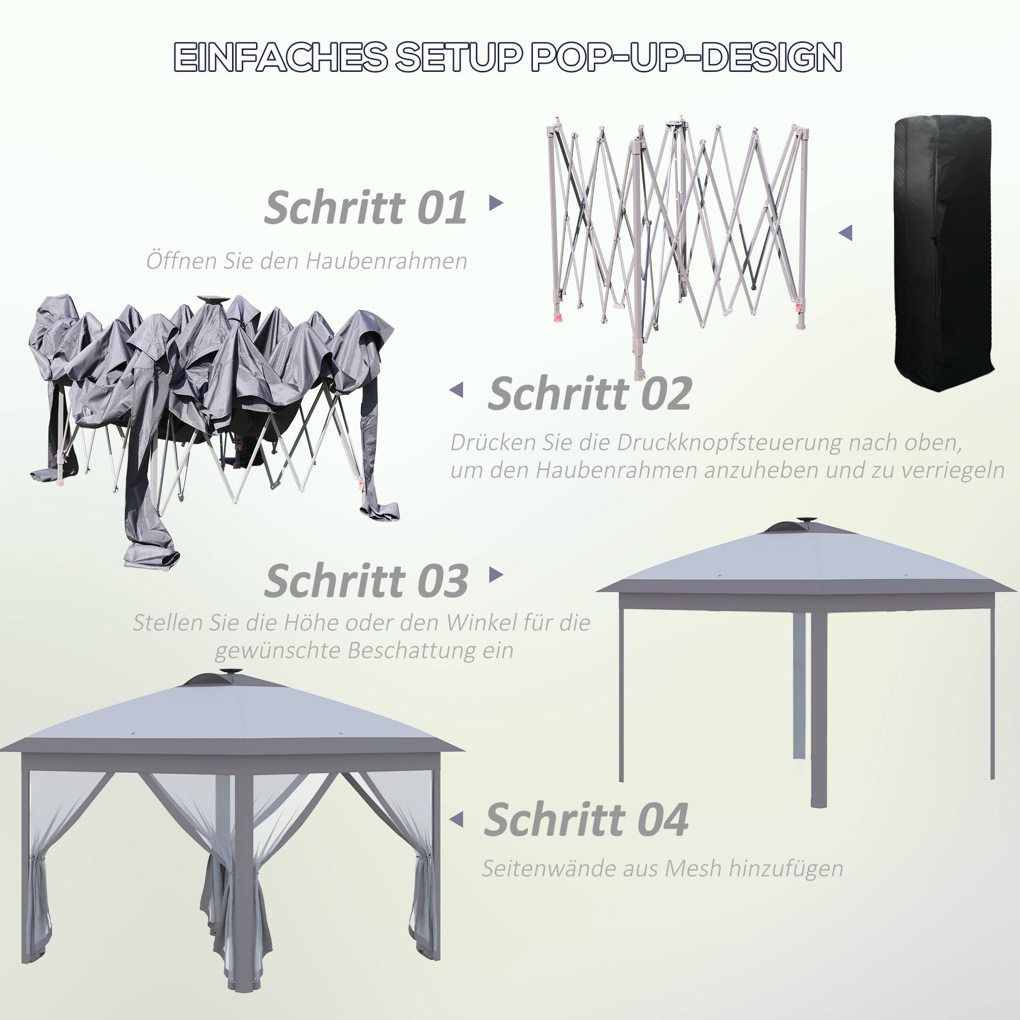Tonnelle pliante en métal pour fêtes avec éclairage LED solaire et rideaux 3,3x3,3m Gris - ComfortXL Outdoor Living - Image 6