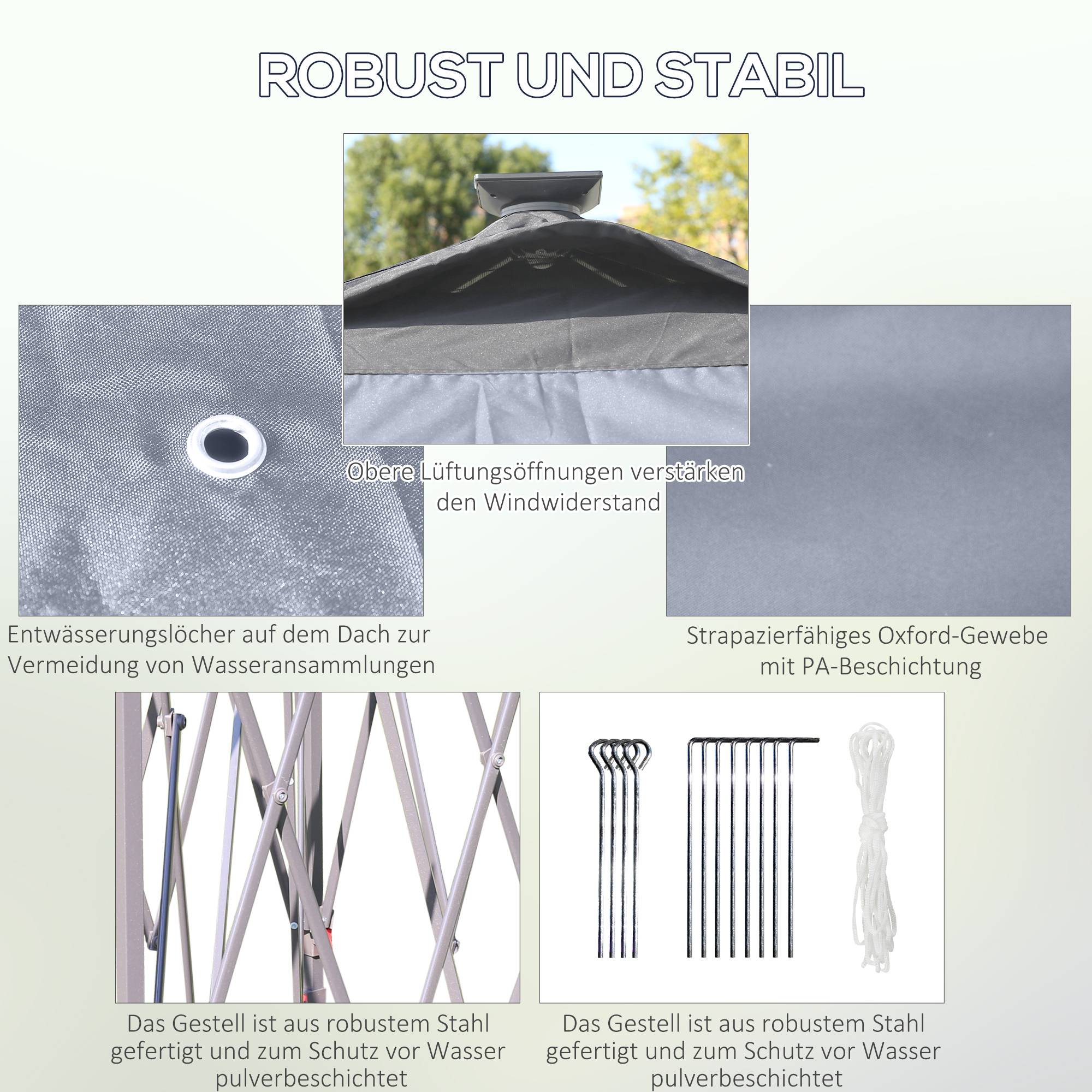 Tonnelle pliante en métal pour fêtes avec éclairage LED solaire et rideaux 3,3x3,3m Gris - ComfortXL Outdoor Living - Image 8