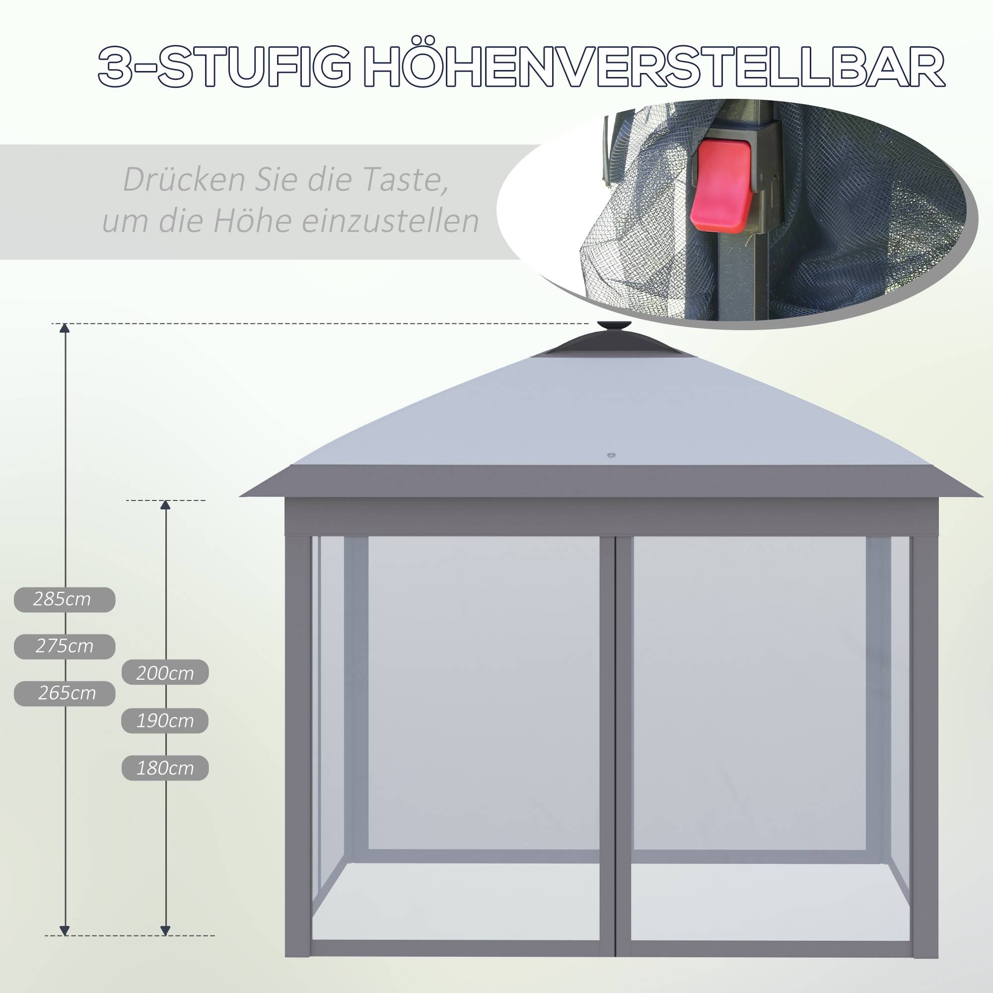 Tonnelle pliante en métal pour fêtes avec éclairage LED solaire et rideaux 3,3x3,3m Gris - ComfortXL Outdoor Living - Image 7