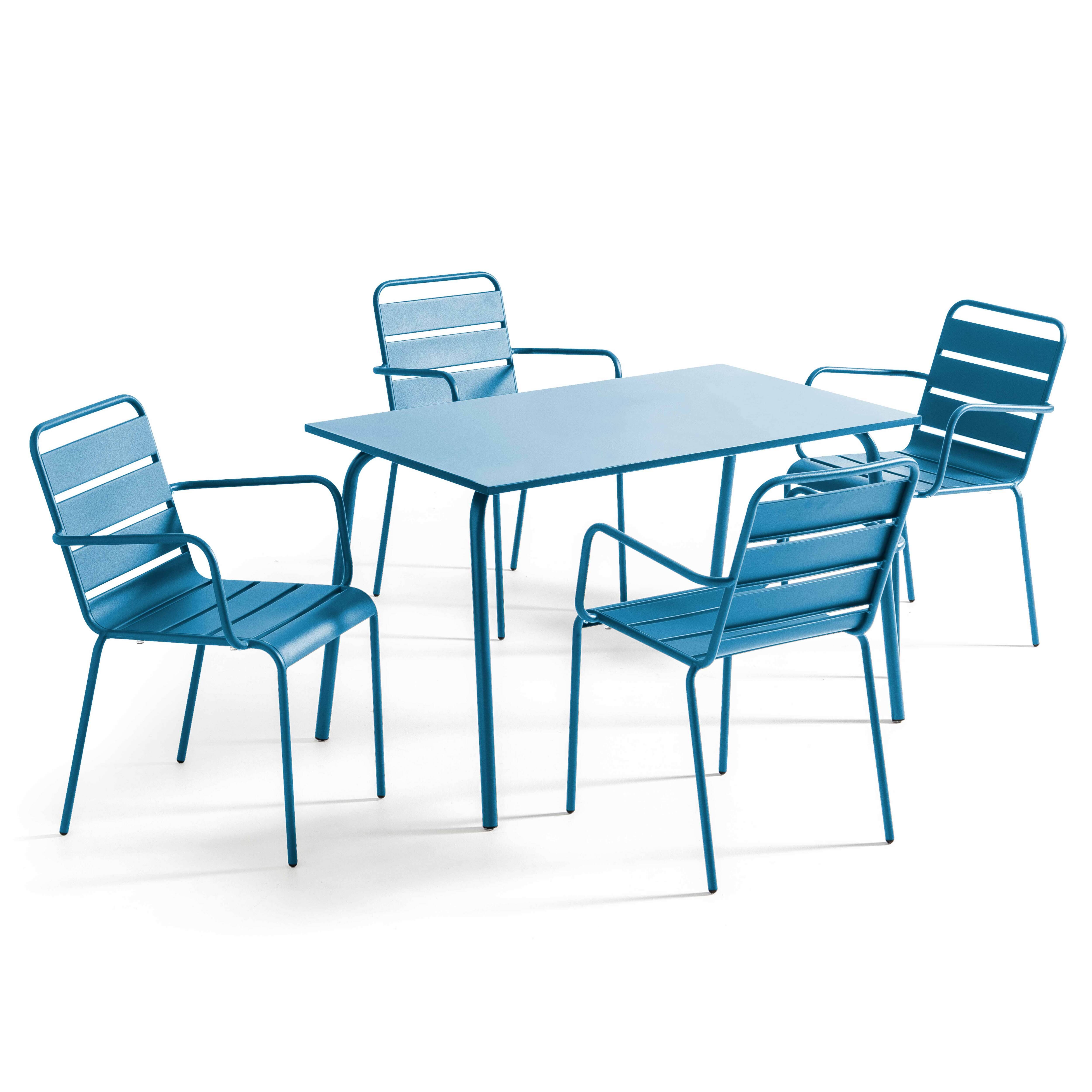 Oviala - Ensemble table de jardin 120 cm et 4 fauteuils en métal bleu pacific Palavas - Oviala - Imagen 1