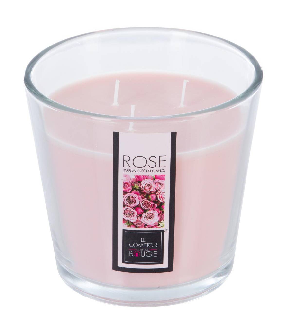 Atmosphera - Bougie 3 mèches Parfumée Rose 500 G Pot en verre