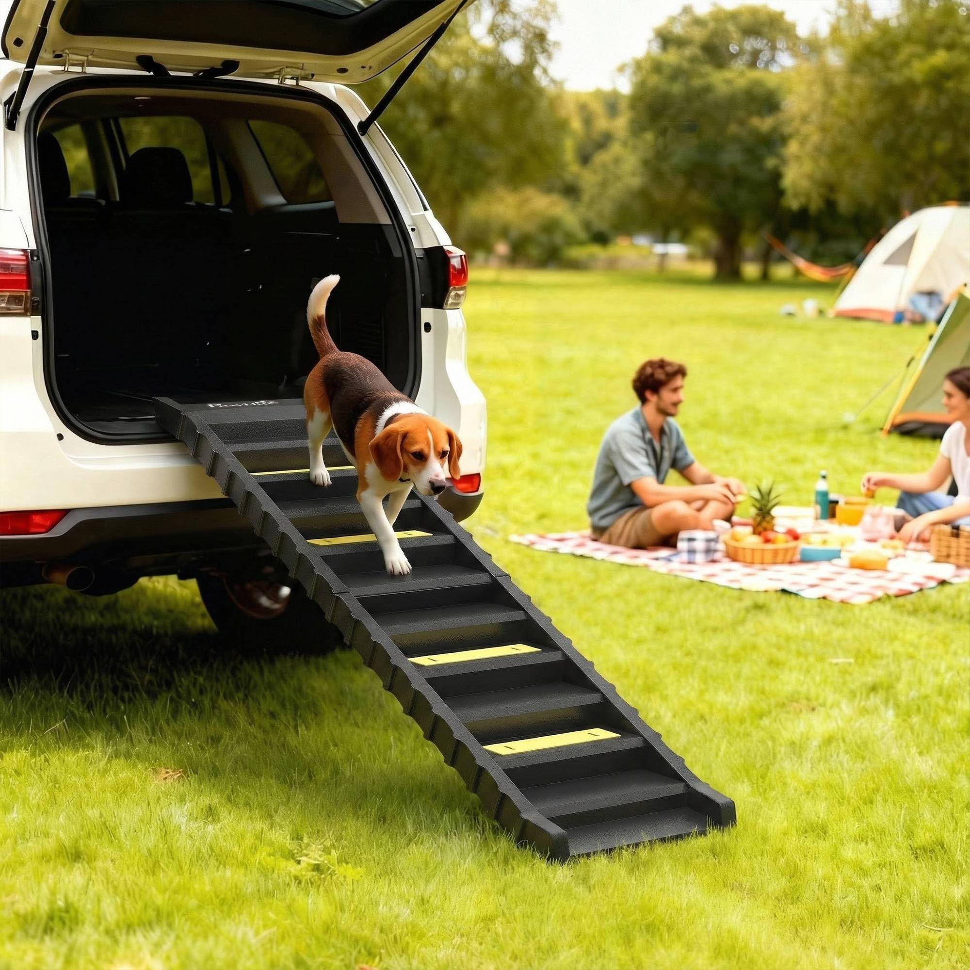 ComfortXL - Escalier pour chien pliable en PP et TPR noir 154 x 40 x 7,5 cm pour voiture et lit 10 marches antidérapantes - Image 1