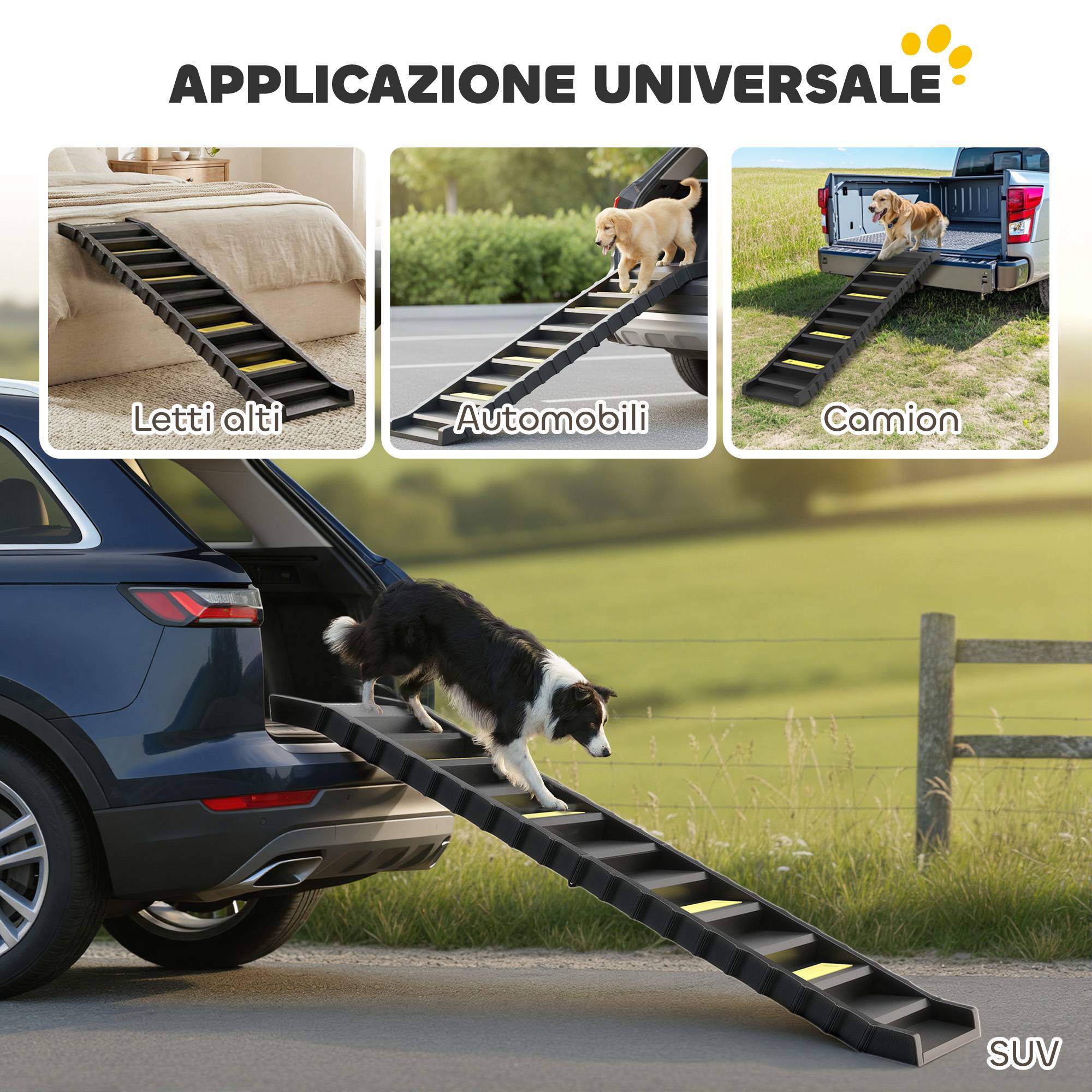 ComfortXL - Escalier pour chien pliable en PP et TPR noir 154 x 40 x 7,5 cm pour voiture et lit 10 marches antidérapantes - Image 7