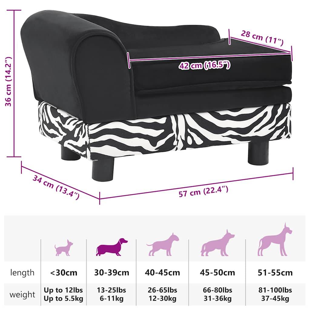 Vidaxl - Canapé pour chien Noir 57x34x36 cm Peluche vidaXL 170939 - Imagen 3