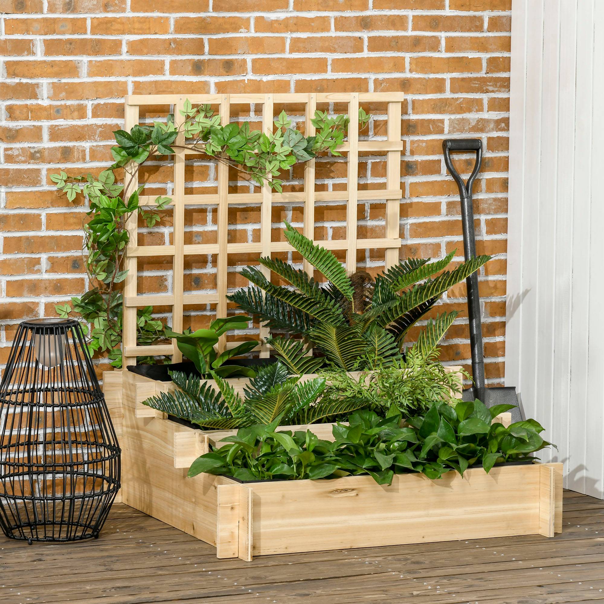 Maison Chic - Carré potager jardinière à 3 étages avec treillis lit surélevé en bois pour plantes grimpantes légumes fleurs naturel - Image 2