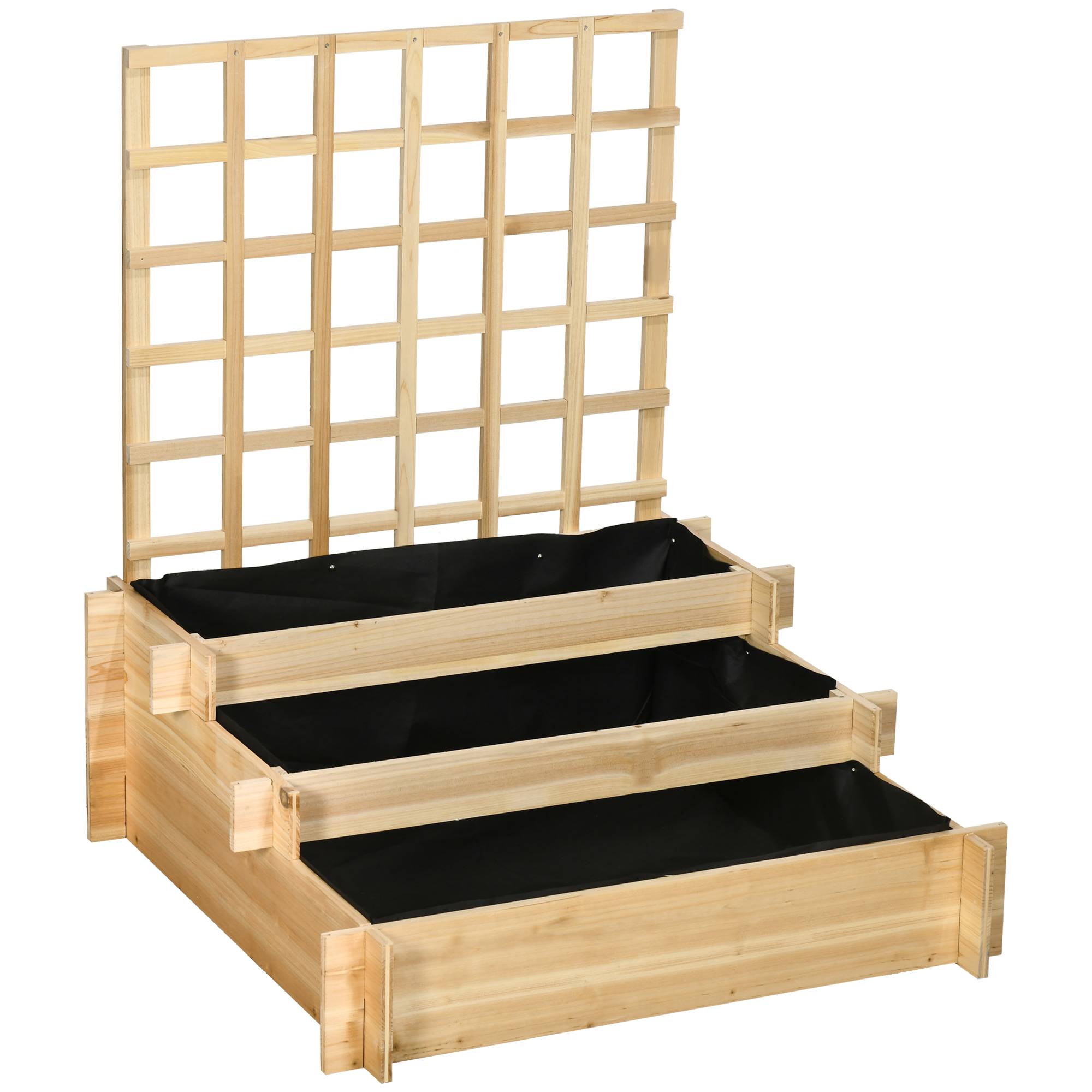 Maison Chic - Carré potager jardinière à 3 étages avec treillis lit surélevé en bois pour plantes grimpantes légumes fleurs naturel - Image 1